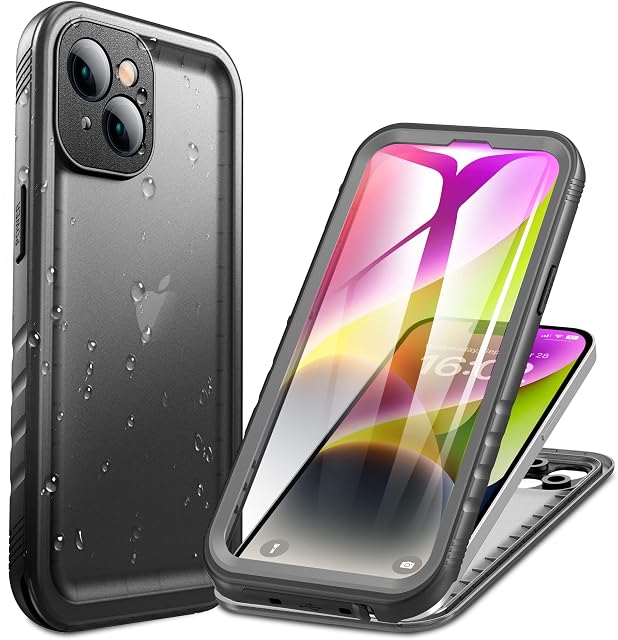 Cozycase Wodoodporne etui do iPhone'a 14-360 wytrzymałe, z osłoną ekranu/aparatu, odporne na wstrząsy, IP68, podwodne, pyłoszczelne, odporne na wstrząsy, podwójne, pełne ciało/przód i tył,