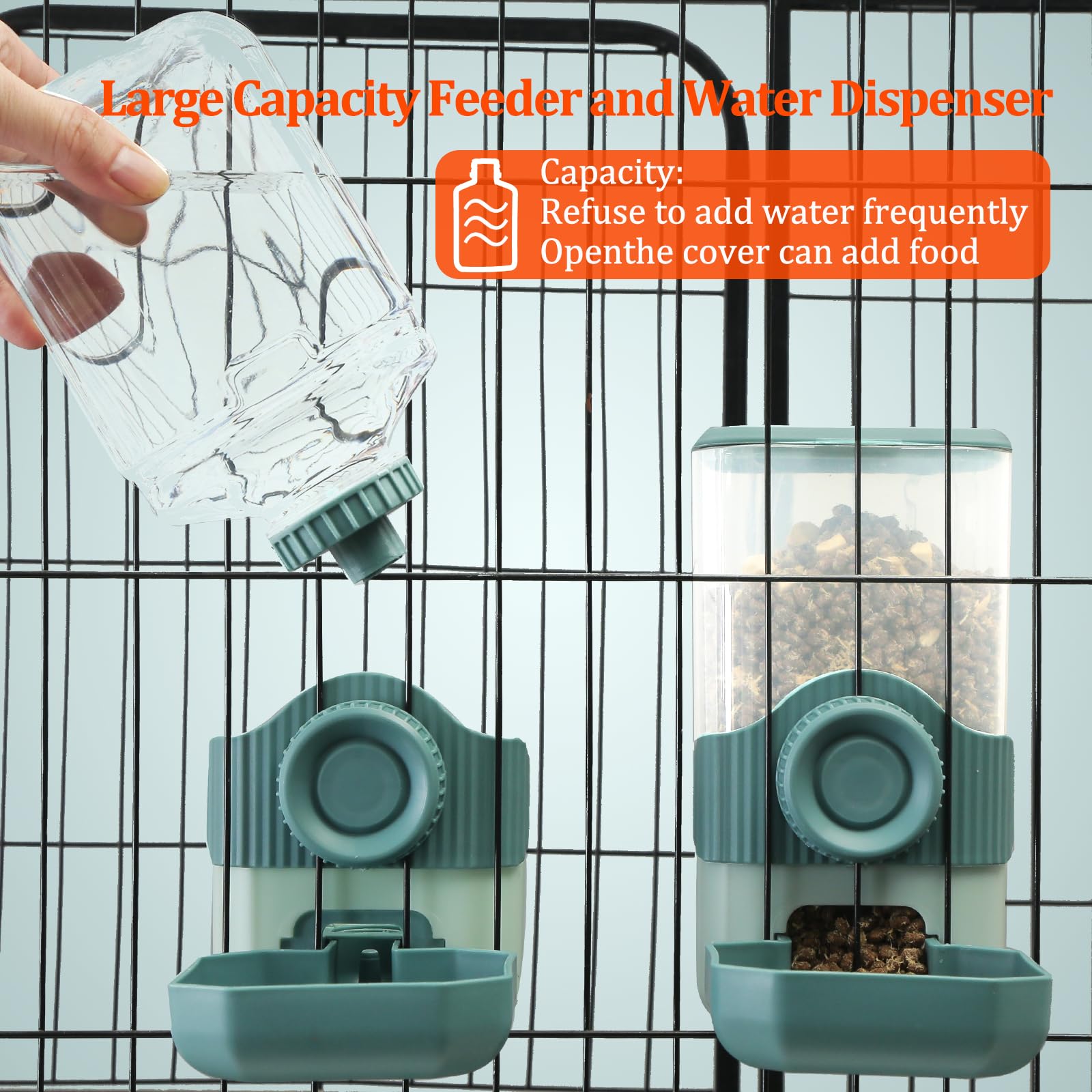 Automatic Gravity Pet Feeder Water Dispenser with Adjustable Hanging Hook - Large Capacity for Small/Medium Animals (Guinea Pigs, Cats, Rabbits, Hedgehogs, Ferrets) (Blue)