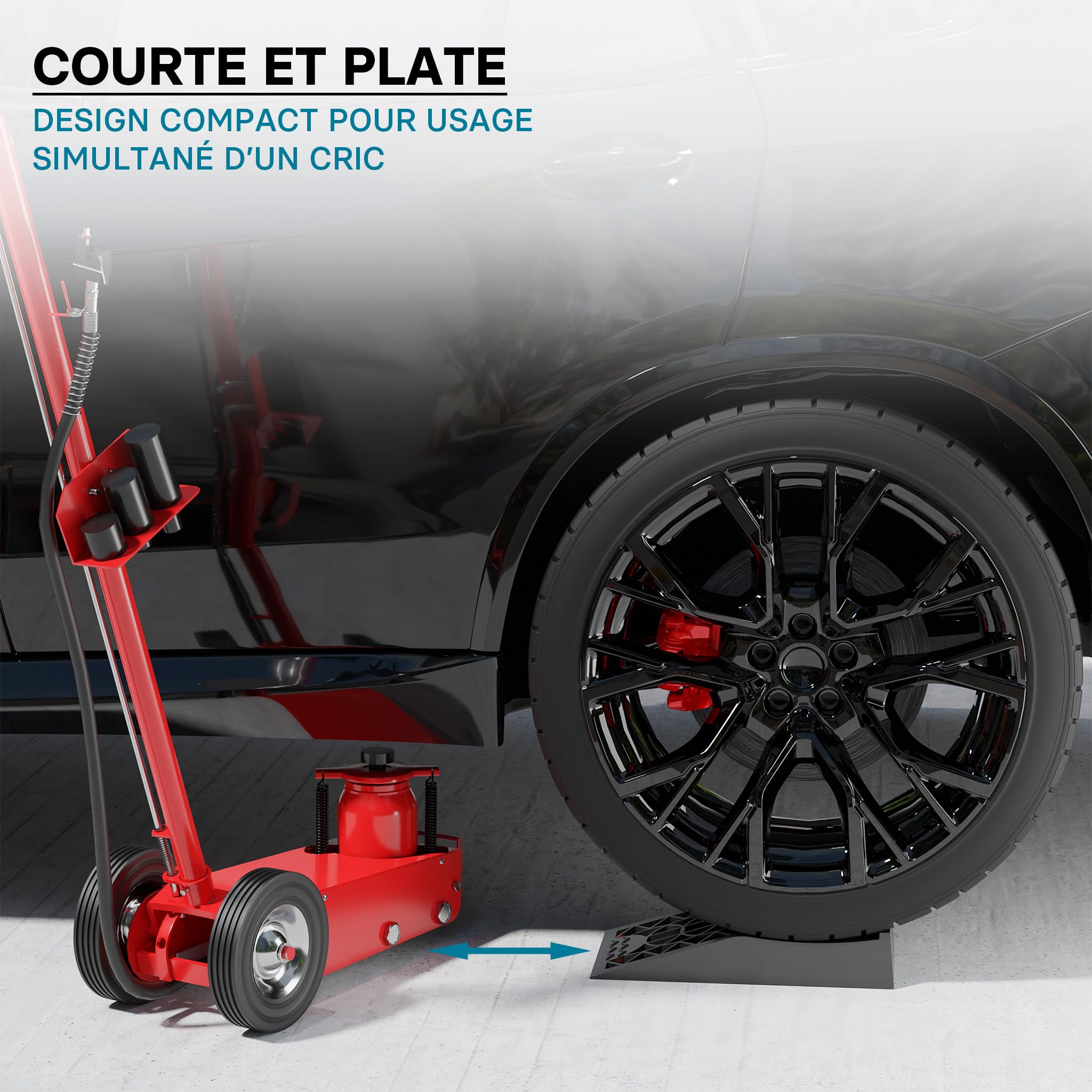 Wiltec Lot de 2 rampes voiture d’accès extra plates – 430 x 235 x 80 mm – en PP robuste – capacité max. 3 t – Cales de roue véhicule chargement accès Caravane Camping car Remorque