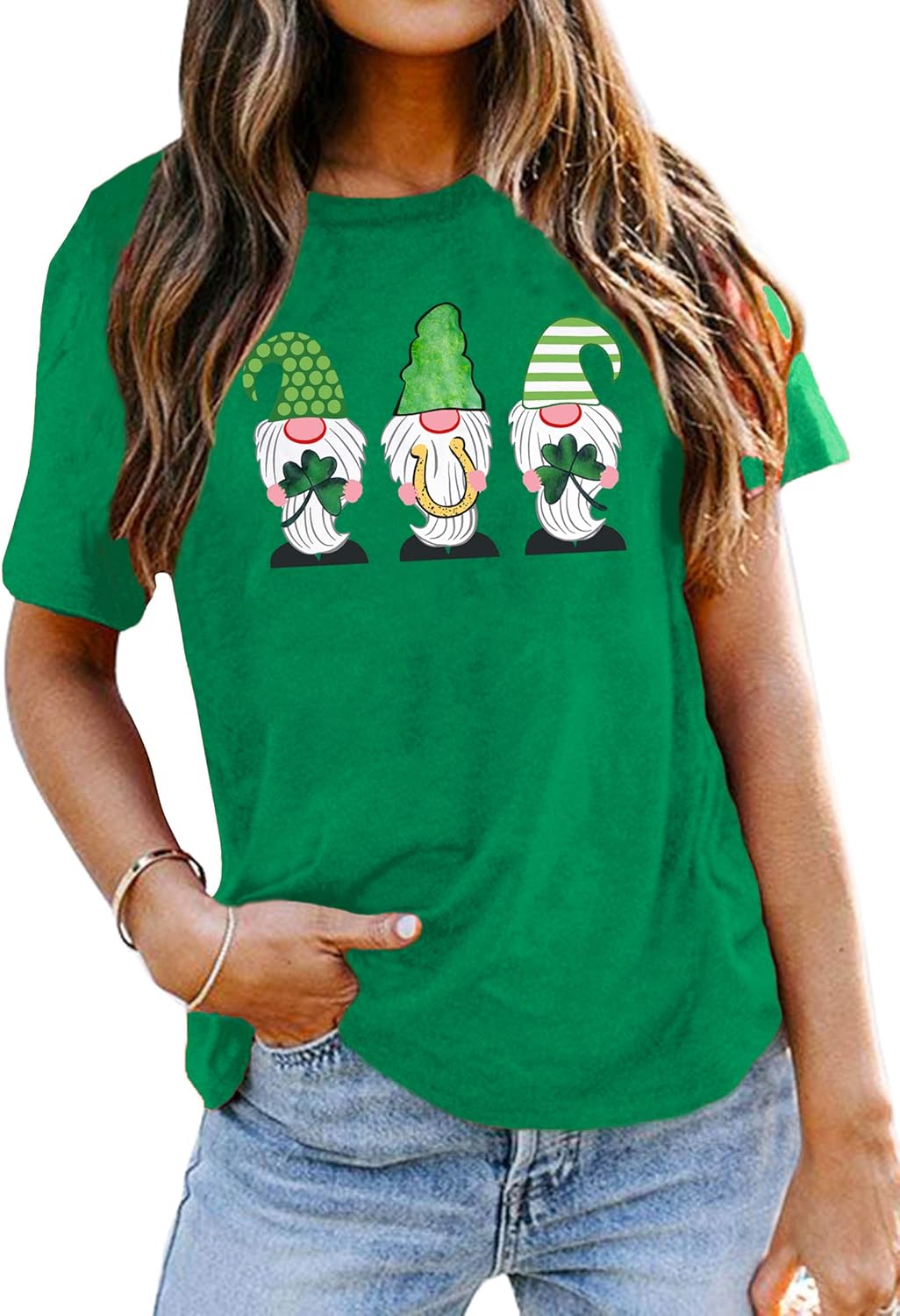 St. Patricks Day Shirt for Womens Cute Gnomes T-Shirt Shamrock Printed Shirts Short Sleeve Graphic Tees Tops - Image 2