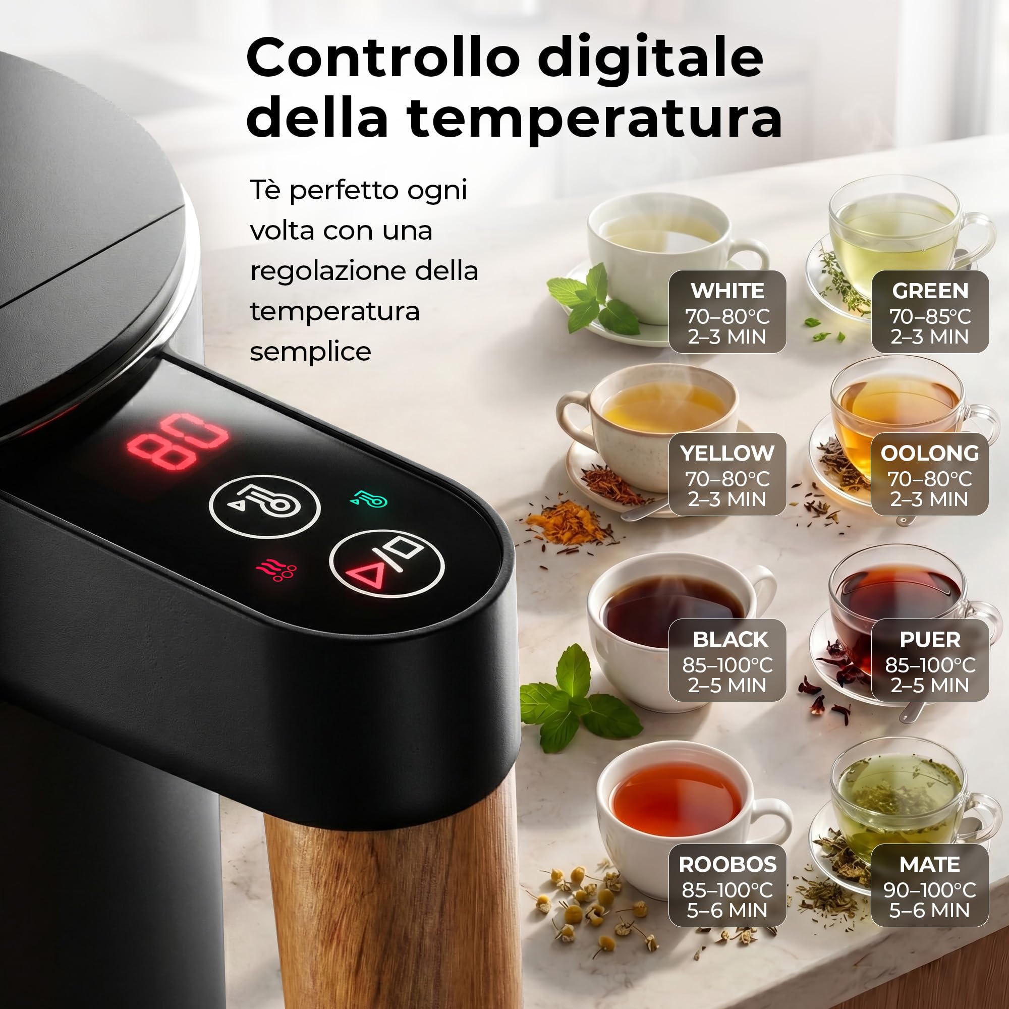 BALTER Bollitore elettrico temperatura regolabile, Acciaio Inox, 45 °C - 100 °C, kettle, doppia parete, senza BPA, 1,5 l, 2200 W, nero