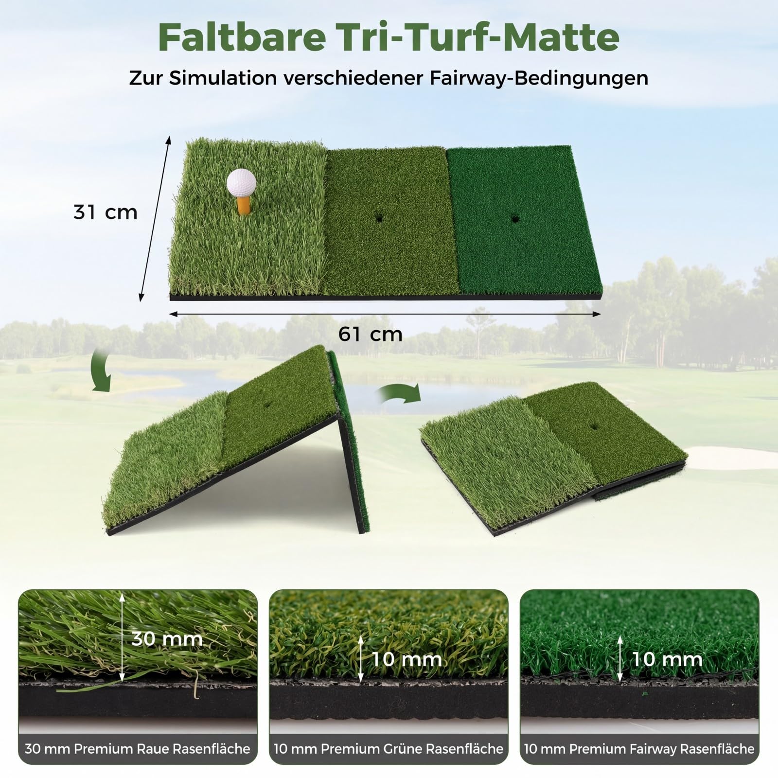 COSTWAY Golf Übungsnetz 300 x 200 cm, Golfnetz mit Schlagmatte, Zielscheibe, 5 Bällen & Tee, Chipping Trainingsnetze inkl. Tragetasche, tragbare Trainingshilfe Outdoor für Drinnen & Draußen