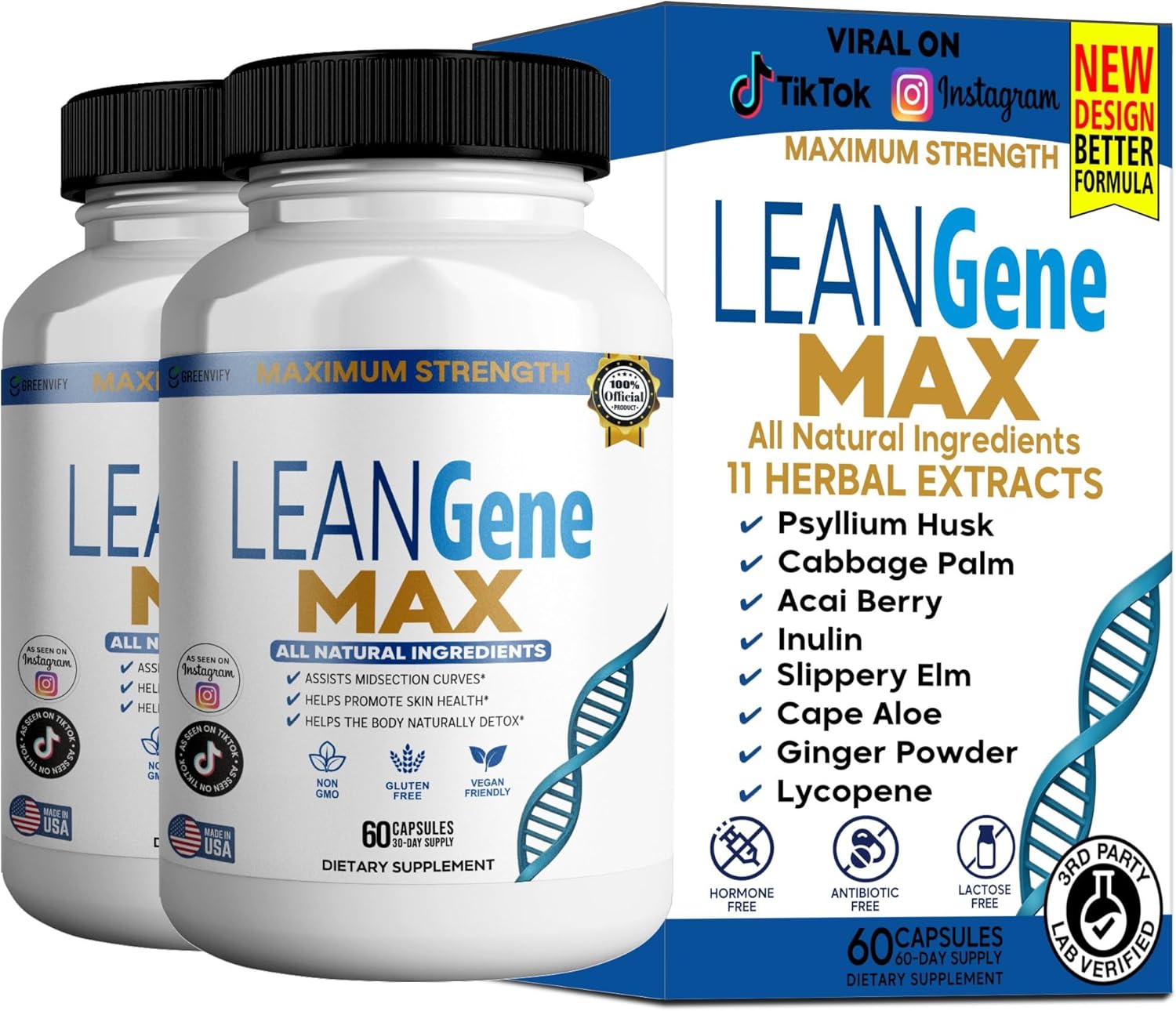 LEANGene MAX Dietary Supplement, Maximum Strength, All Natural Ingredients, 60 Capsules, 30-Day Supply (2)