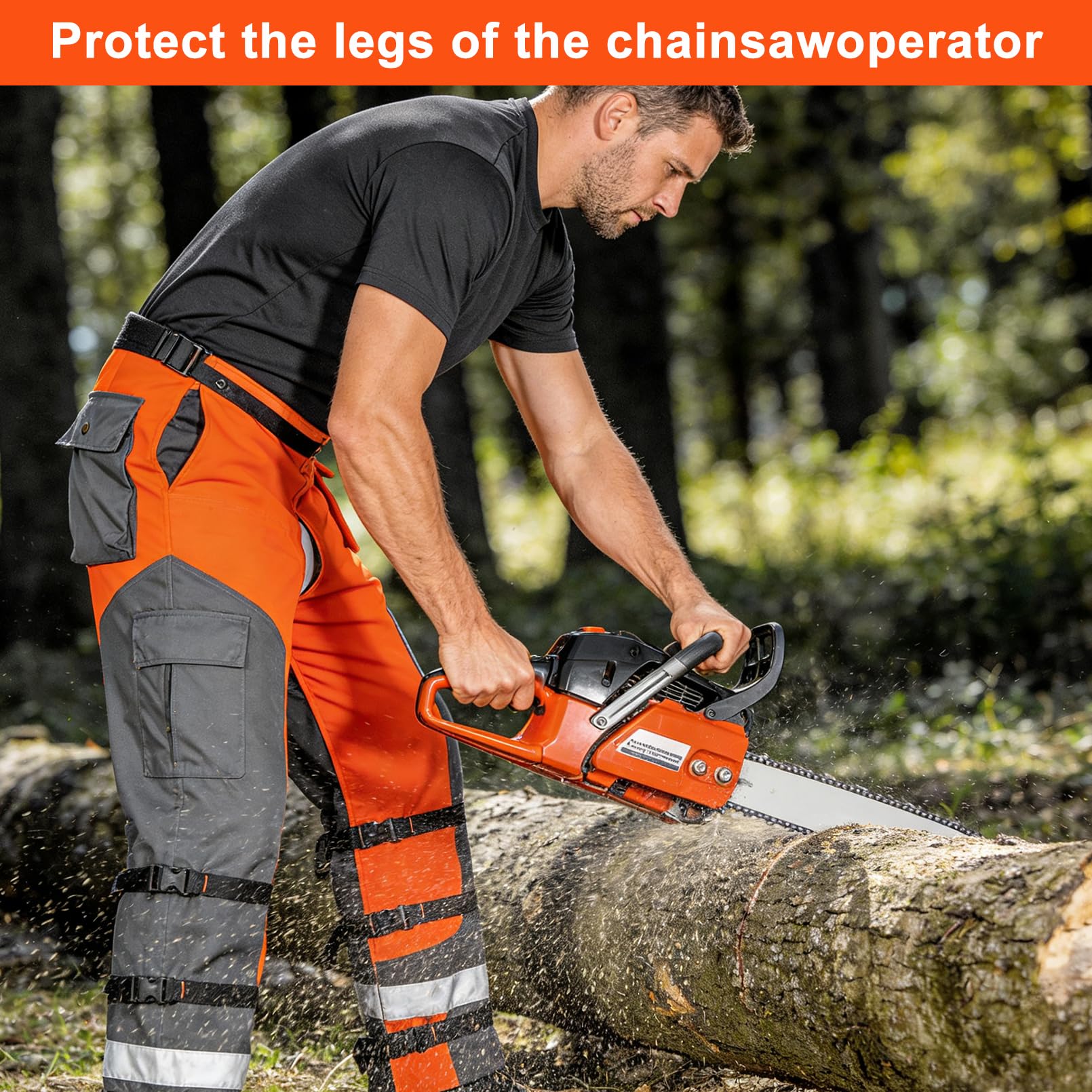 Pantalones de Motosierra de 9 Capas Cortados para protección, Pantalones Protectores para Motosierra para Hombre, Envoltura, Naranja Motosierra Chap para Cortar y Registrar silvicultura(M)