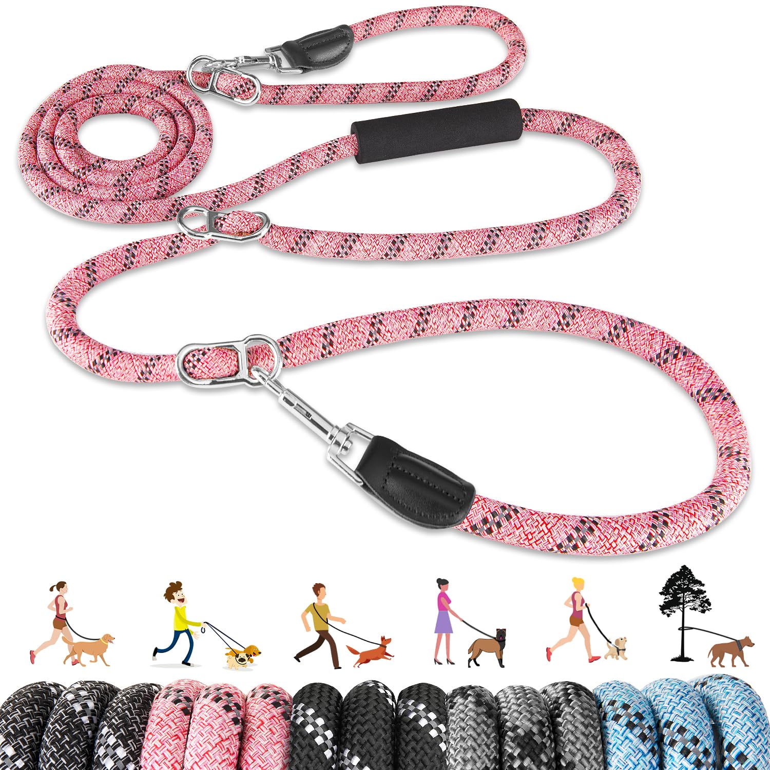 Lukovee Hands Free Dog Leash, 10FT Adjustable Training Lead 1/2 Inch Nylon Heavy Duty Lead No Pull for Large Medium Dogs, Tangle Free Reflective