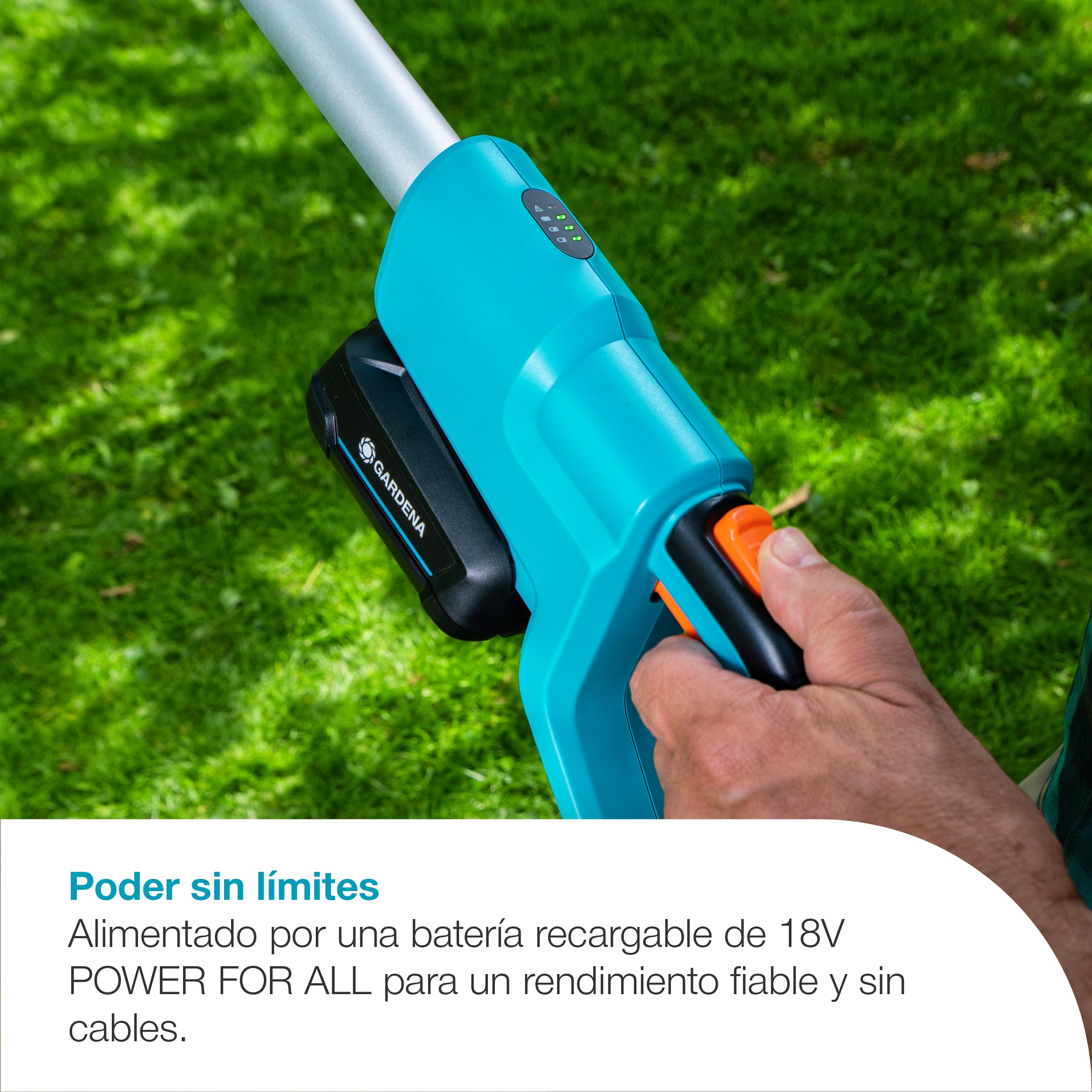 Gardena Sierra telescópica a batería TCS 20/18V P4A Set listo para usar: Telescópico, Hasta 4 m de alcance, Soporte de corte, Cabeza basculante, Sin cable (14770-20)