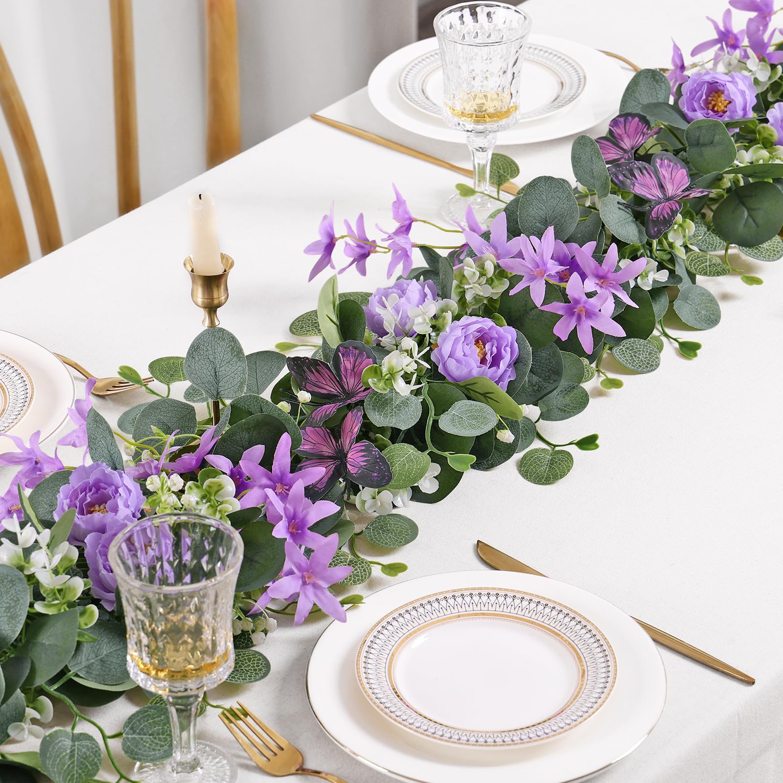 Ghirlanda di fiori artificiali da 200 cm, con farfalla, fiori di rosa finta, piante rampicanti da appendere, ghirlanda verde per cerimonie, casa, giardino, decorazione per feste di nozze
