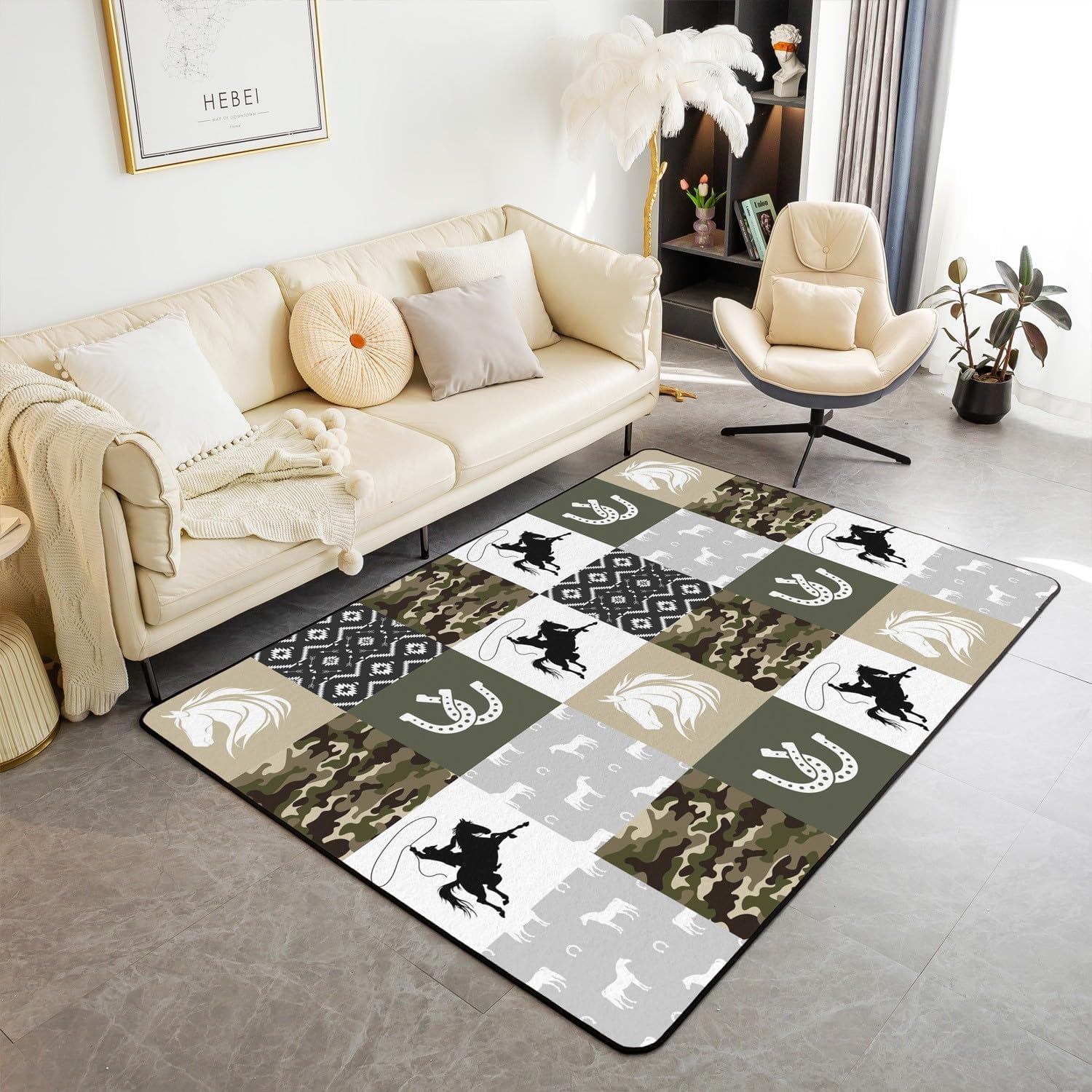 Tapis salon 3D jean vintage lavable antidérapant moquette chambre 120x160 cm