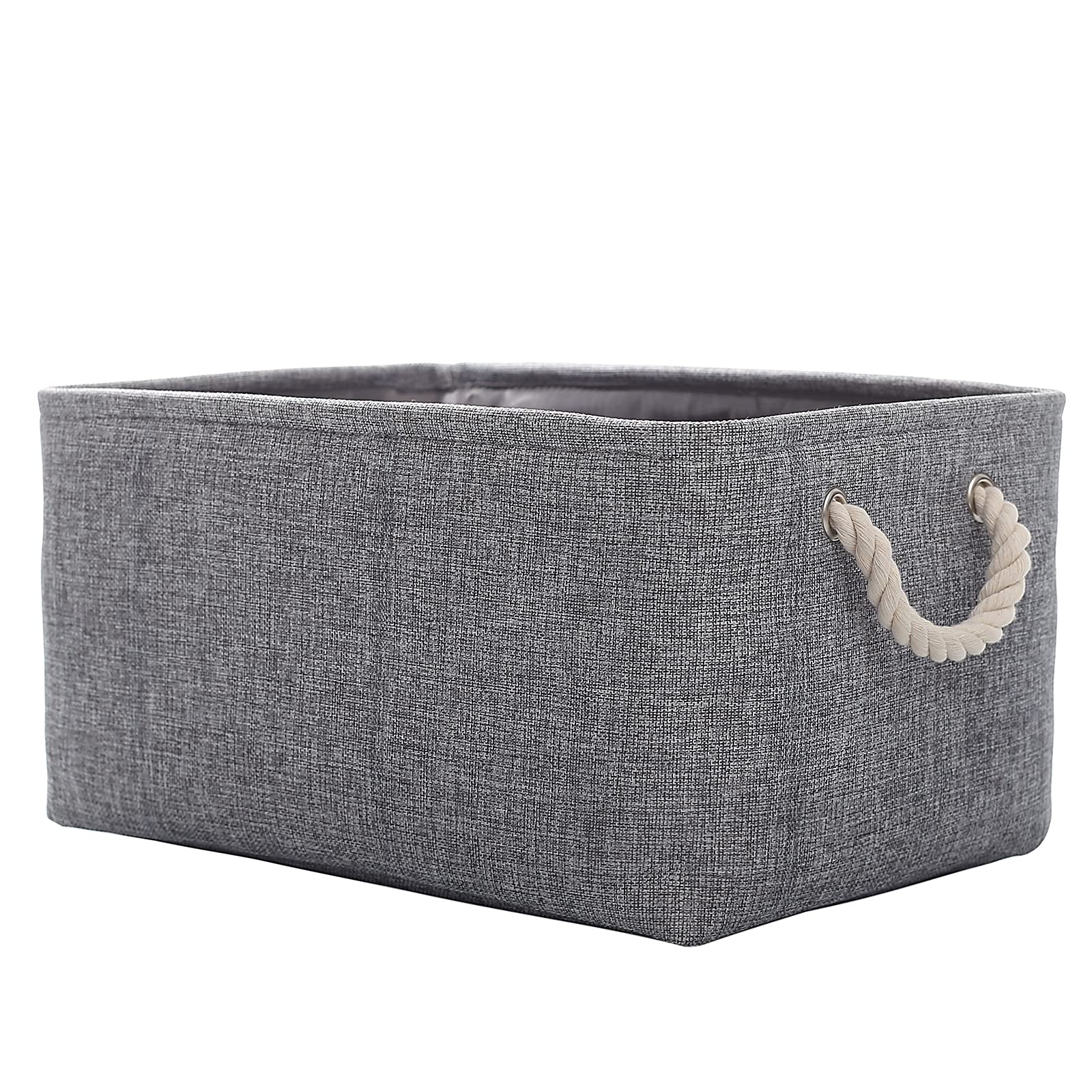 Fabric Storage Basket, Foldable Linen Storage Box for Nursery and Home, Collapsible Canvas Shelf Basket for Wardrobe or Bedroom, Grey L-1pcs