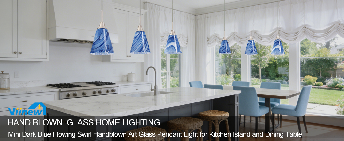 Image of Viinew Mini Glass Pendant Light,1-Pack Blue Marble Glass Pendant Lamp