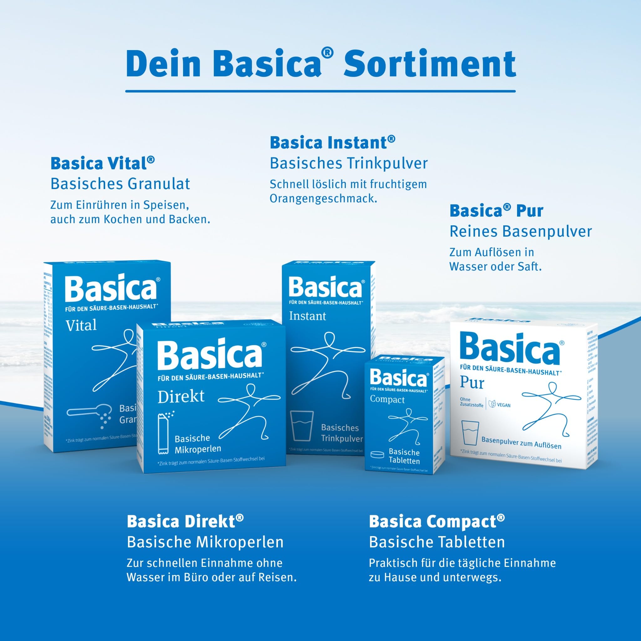 Basica® Pur Basenpulver zum Auflösen in Wasser | für eine normale Säure-Basen-Balance | vegan, laktosefrei & ohne Zucker | verschiedene basische Mineralien und Spurenelemente | 20 Sticks