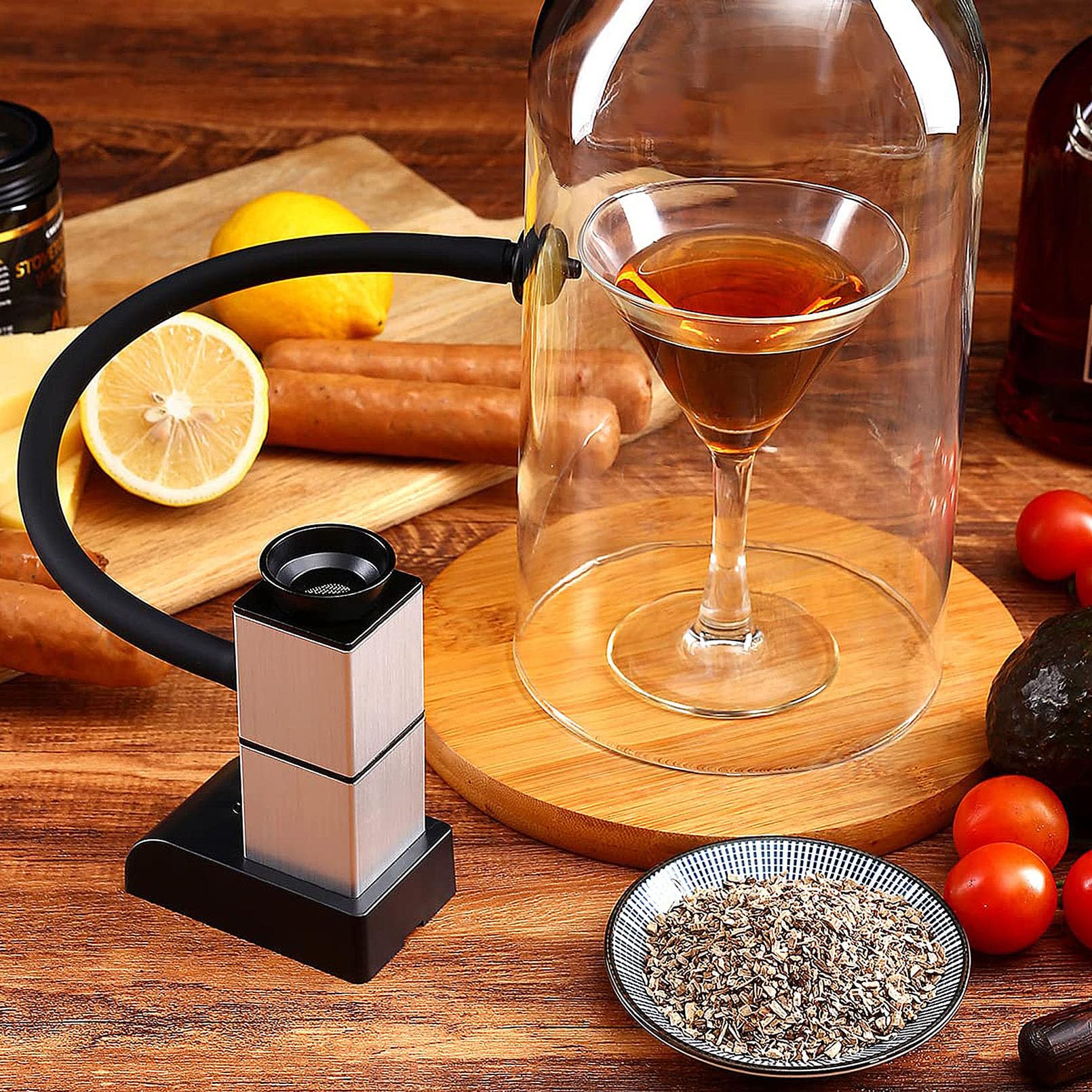Cocktail Smoker Mini Infusor de Humo para Carne, Comida,Bebidas, Barbacoa Pistola Ahumadora Portátil de Mano para Interior Frío con Tapa de Taza