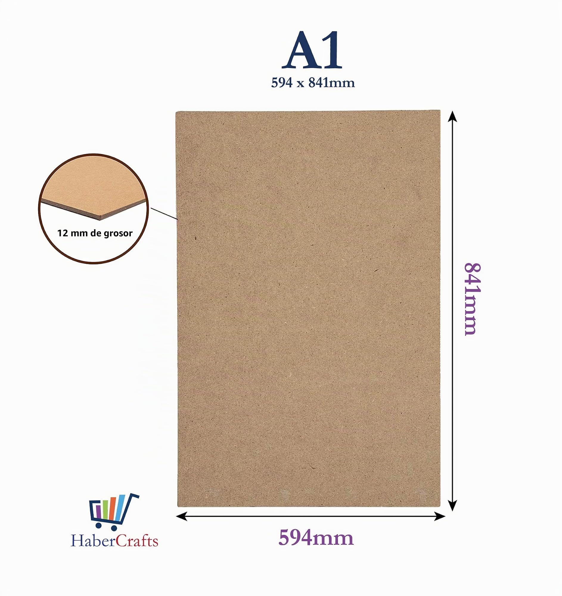Tablero de dibujo A1 para artistas, panel de madera suave para pintar acuarela, bocetos, mezclas, medios, panel de madera MDF, uso con caballete o independiente de 12 mm de grosor (tamaño A1-594 mm