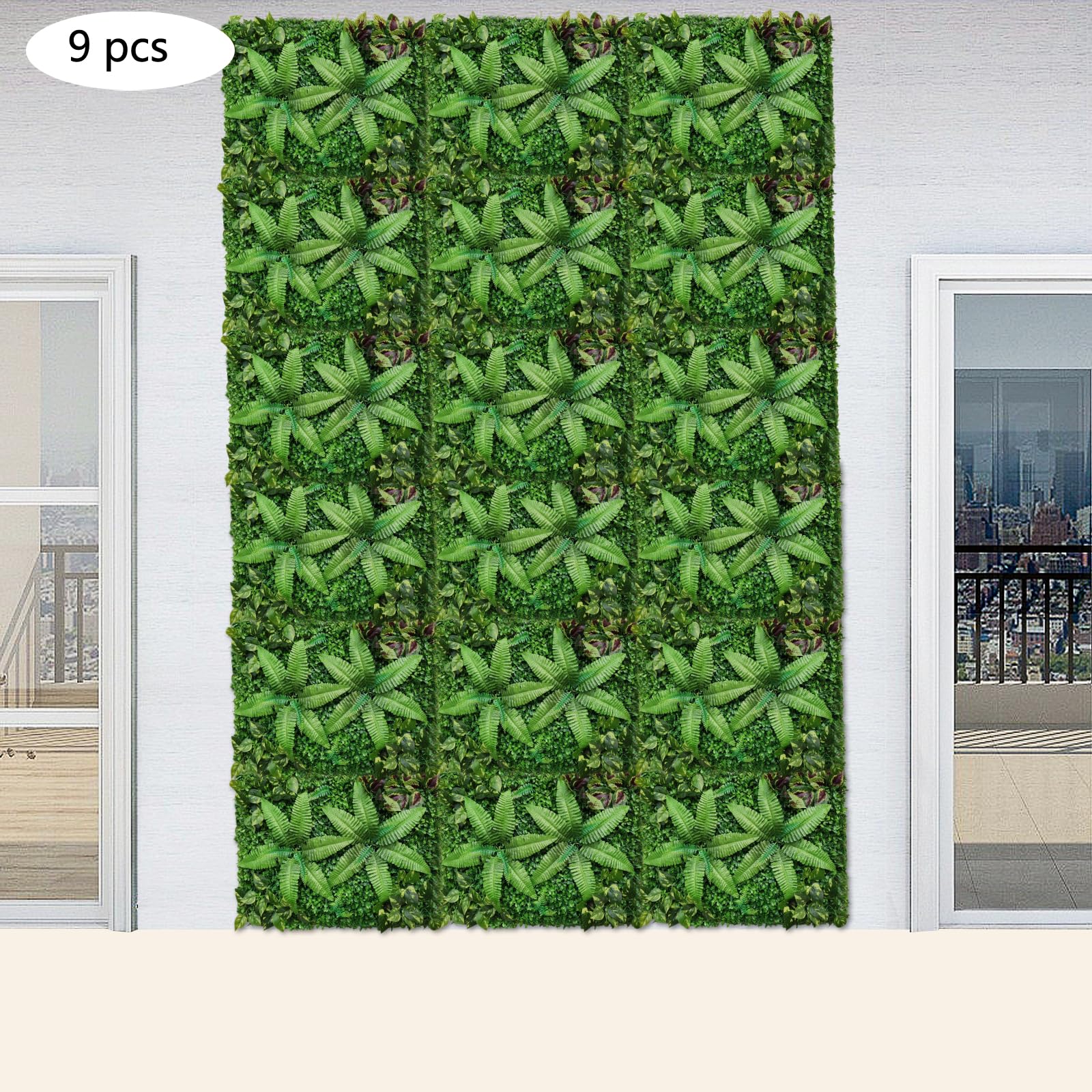 Künstliche Pflanzenwand | 9-teiliges Set | 60x40 cm | Realistisches Grün | Balkon-Deko | Sichtschutz | Wetterfest | Einfache DIY-Installation | Für Garten, Terrasse, Wohnzimmer