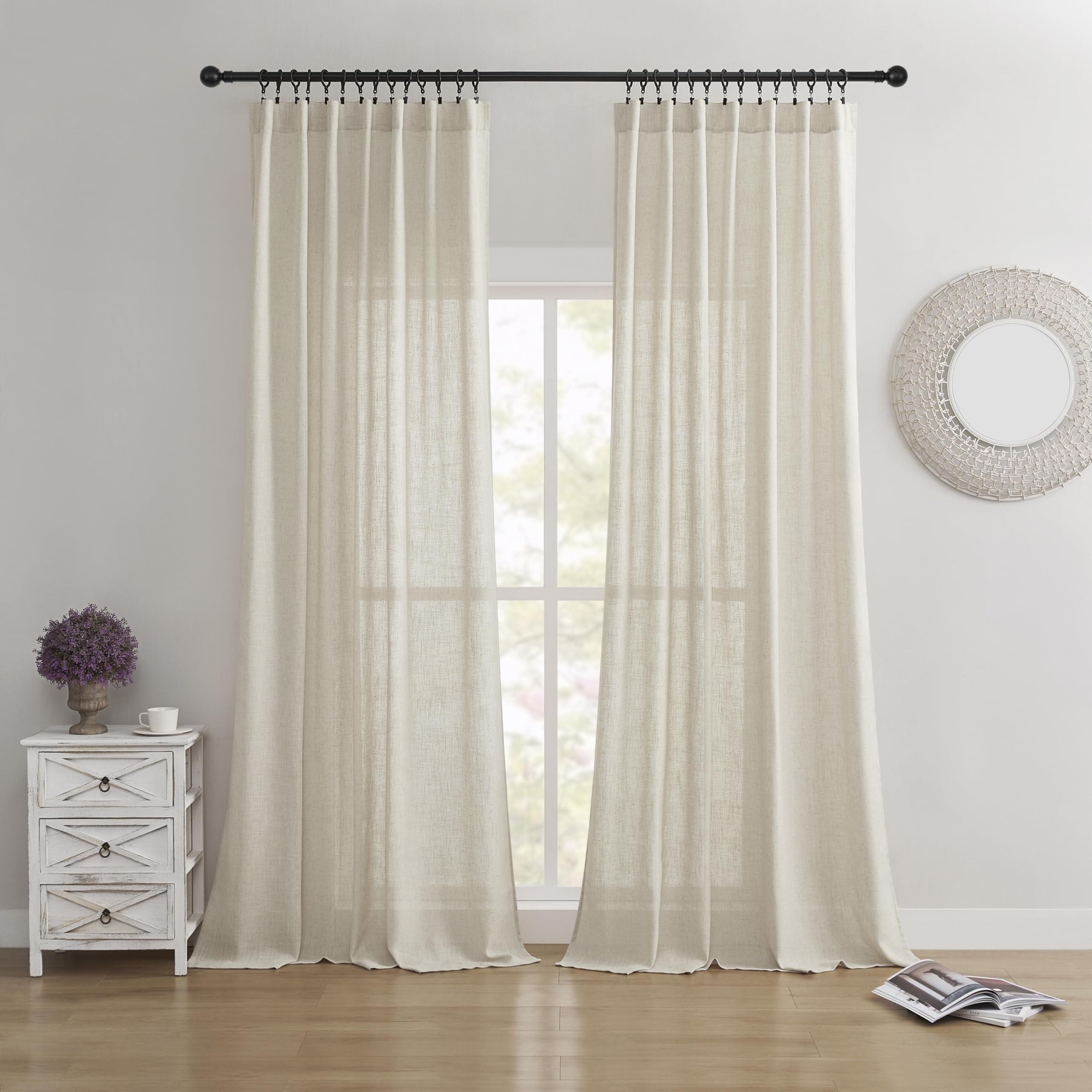 Joydeco Linen Curtains for Living Room,Semi-Sheer Curtains 84 Inches Long,Living Room Curtains 2 Panel Sets,Light Filtering Curtains Privacy Curtains Drapes(W52 x L84 Inch, Oatmeal)