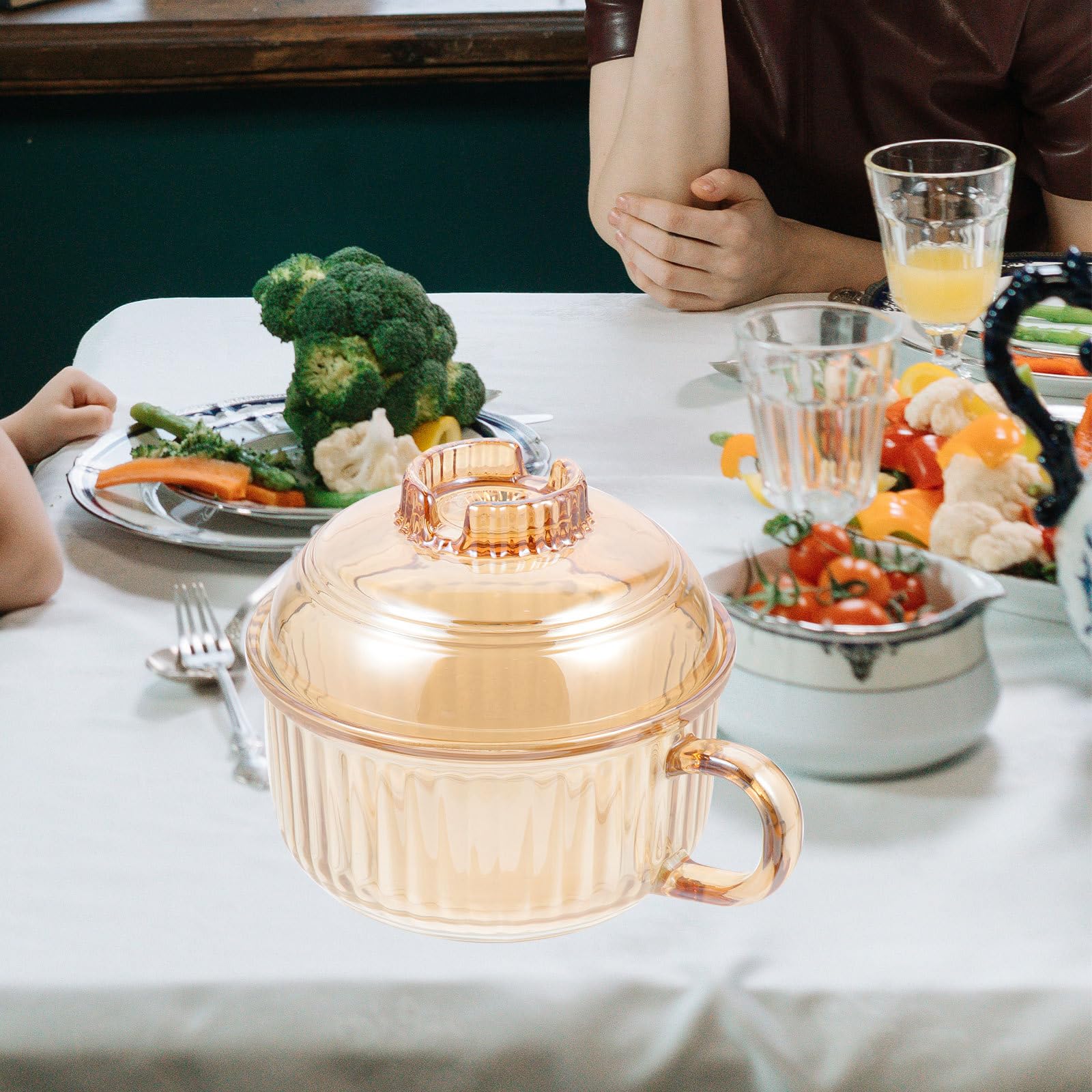 Ciieeo Tazón Resistente al Calor y Fácil de Transportar con Tapa de Vidrio Marrón para Sopa Adecuado para Uso Doméstico y Restaurantes