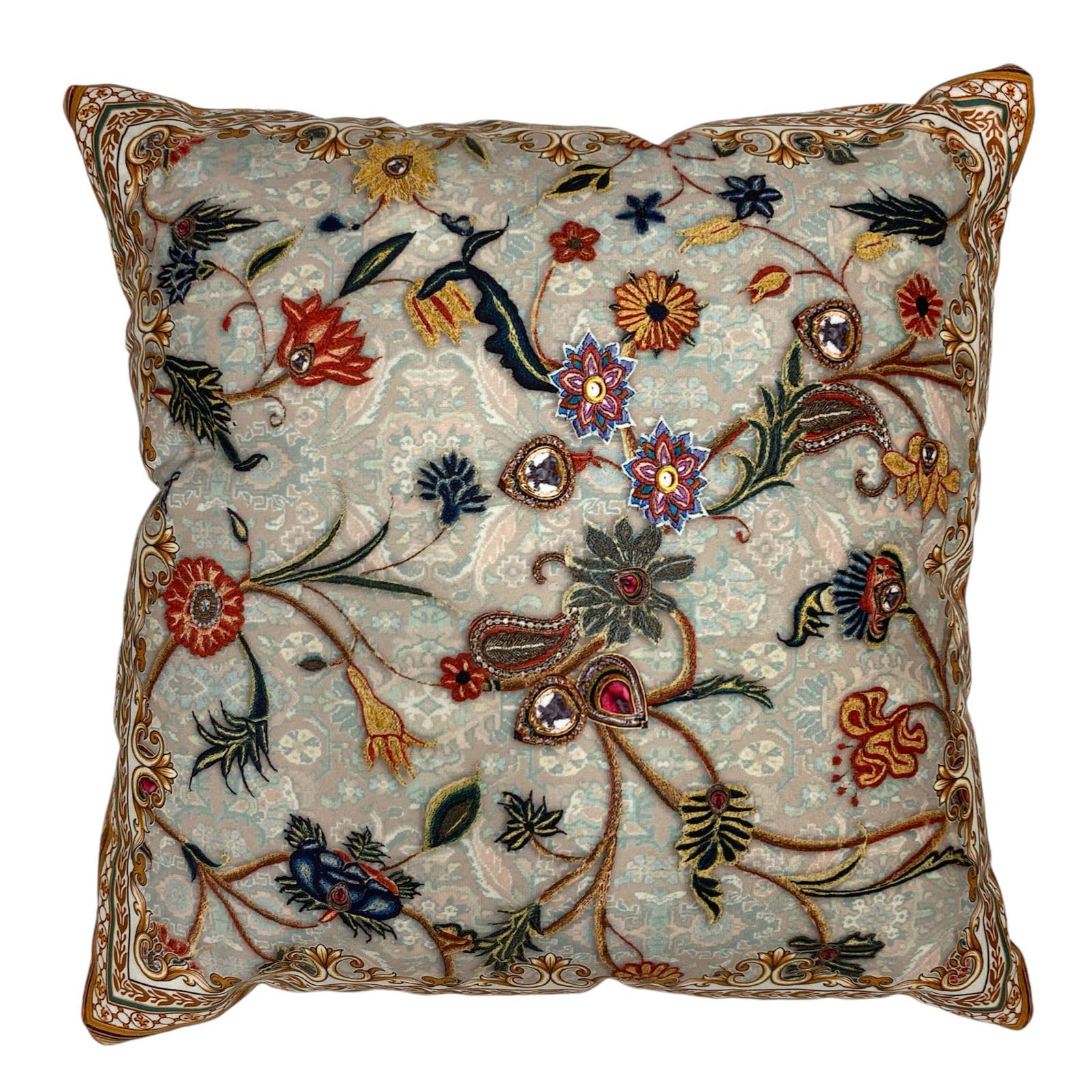 MN Creation Cushion Cover Set of 5, Multicolour, Velvet, Floral Embroidered, Bohemian Style, for Sofa and Home Decor (16 * 16)-picture-37