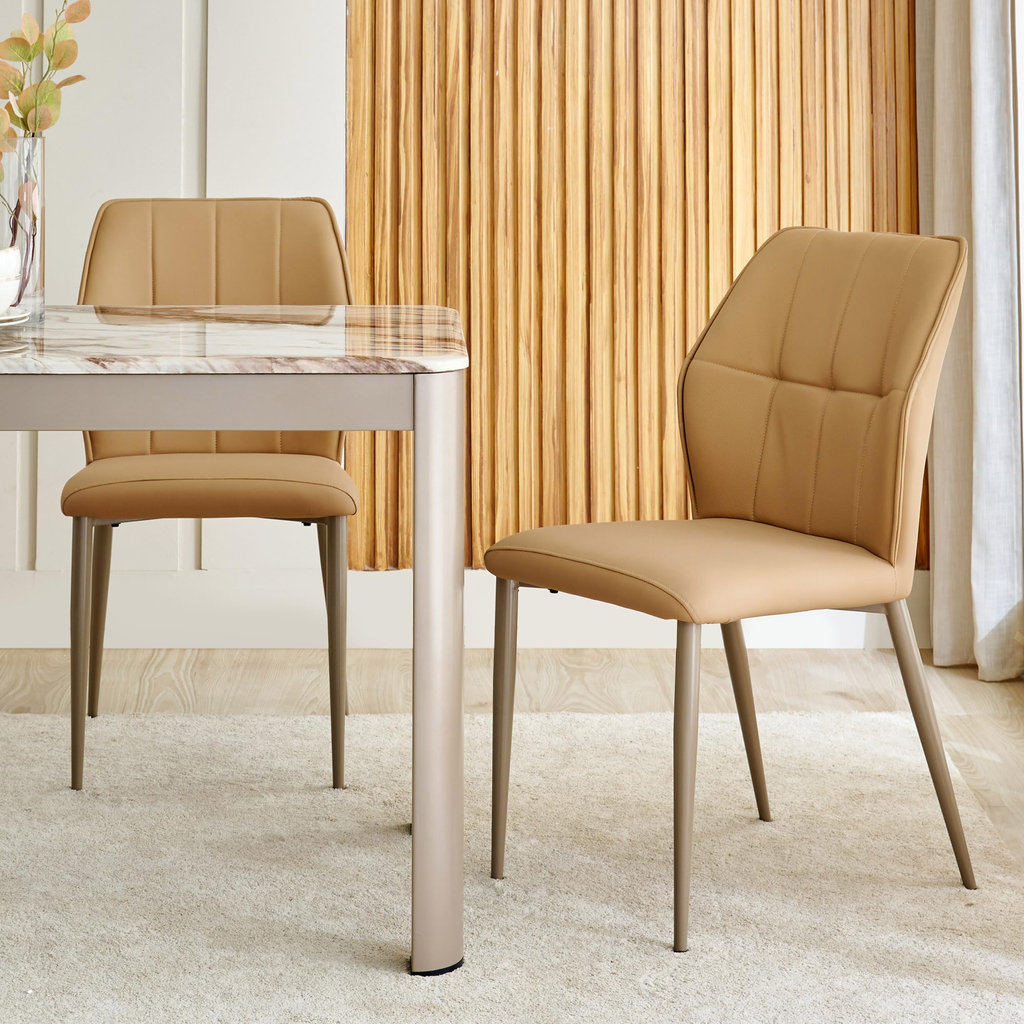 Home Centre Glam Set of 2 Faux Leather Dining Chairs - Beige-image-16