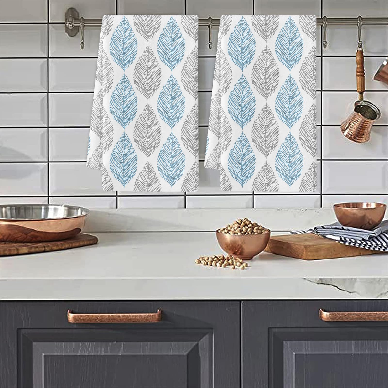 Strofinacci Cucina Elegante Blu Grigio Canovacci Cucina Assorbente Microfibra Morbido e Lavabile Asciugamani Cucina Decorativi per Bagno Ristorante 4 Pezzi (40x60 cm)