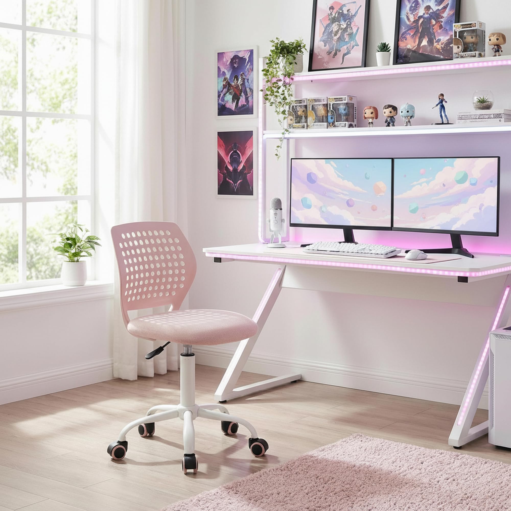 FurnitureR Sedia da gaming senza braccioli, sedia girevole regolabile in altezza con ruote, sedia da scrivania ergonomica per gaming e home office, girevole a 360°, 3 colori a scelta