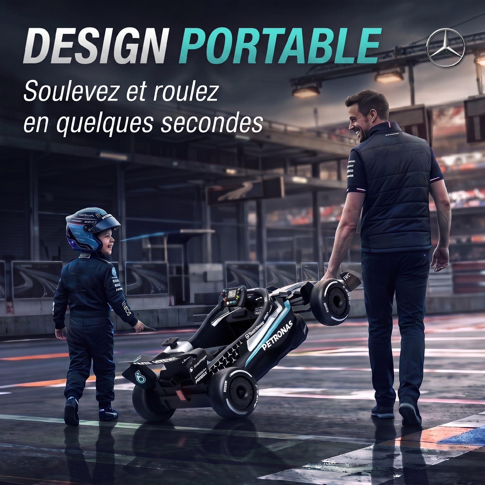 AIYAPLAY Kart Électrique Enfants 12V, Télécommande, LED, 3-5 Ans, Noir