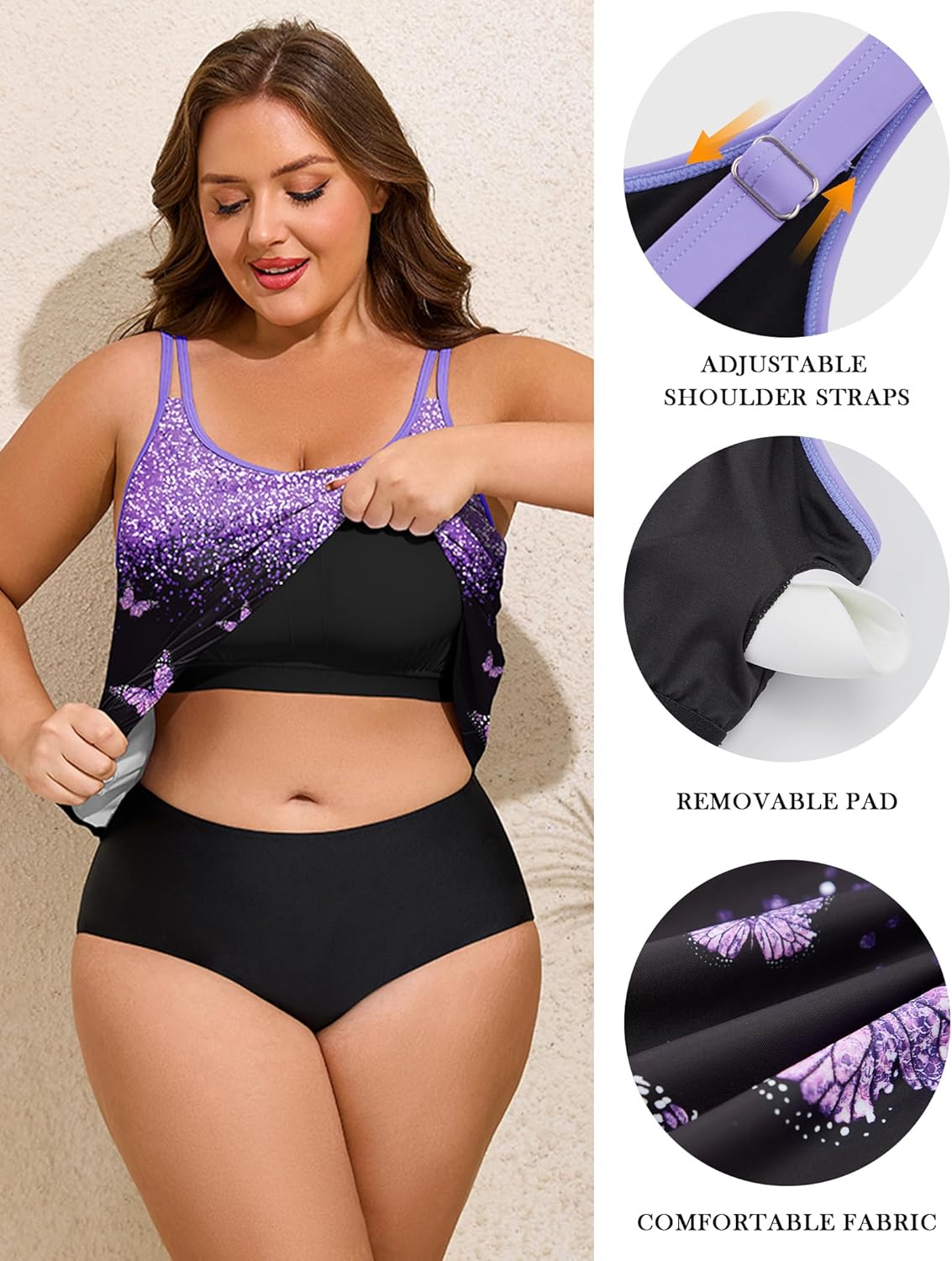 HUSKARY Tankini Tops for Women Loose Fit Modest Bathing Suits Flowy Swim Top No Bottom - Image 5