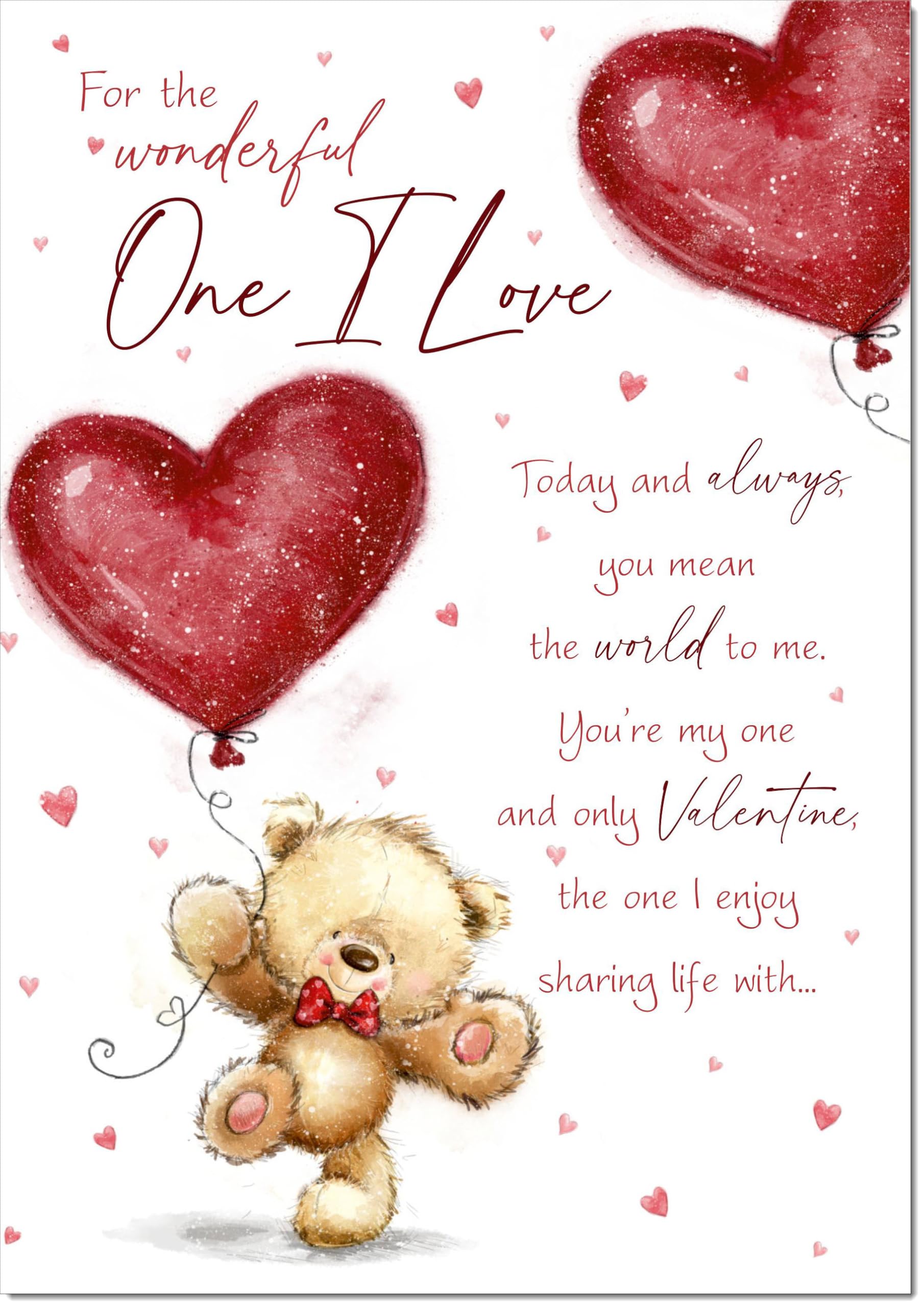 doodlecards One I Love Valentine's Day Card Teddy and Balloon Large A4 Size with Plain Envelope