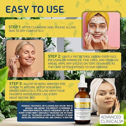 Miniatura 8 de Advanced Clinicals Suero facial antienvejecimiento de retinol + suero facial iluminador de vitamina C + juego de suero facial hidratante de ácido