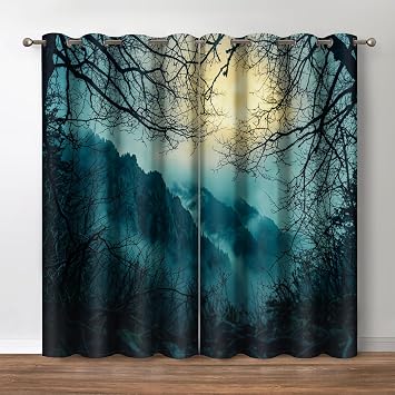 Moody Mountain Window Blackout Curtain | 52x84 Inch Grommet Moody Mountain Blackout Curtain 2 Panel Set For Home Bedroom Living Room