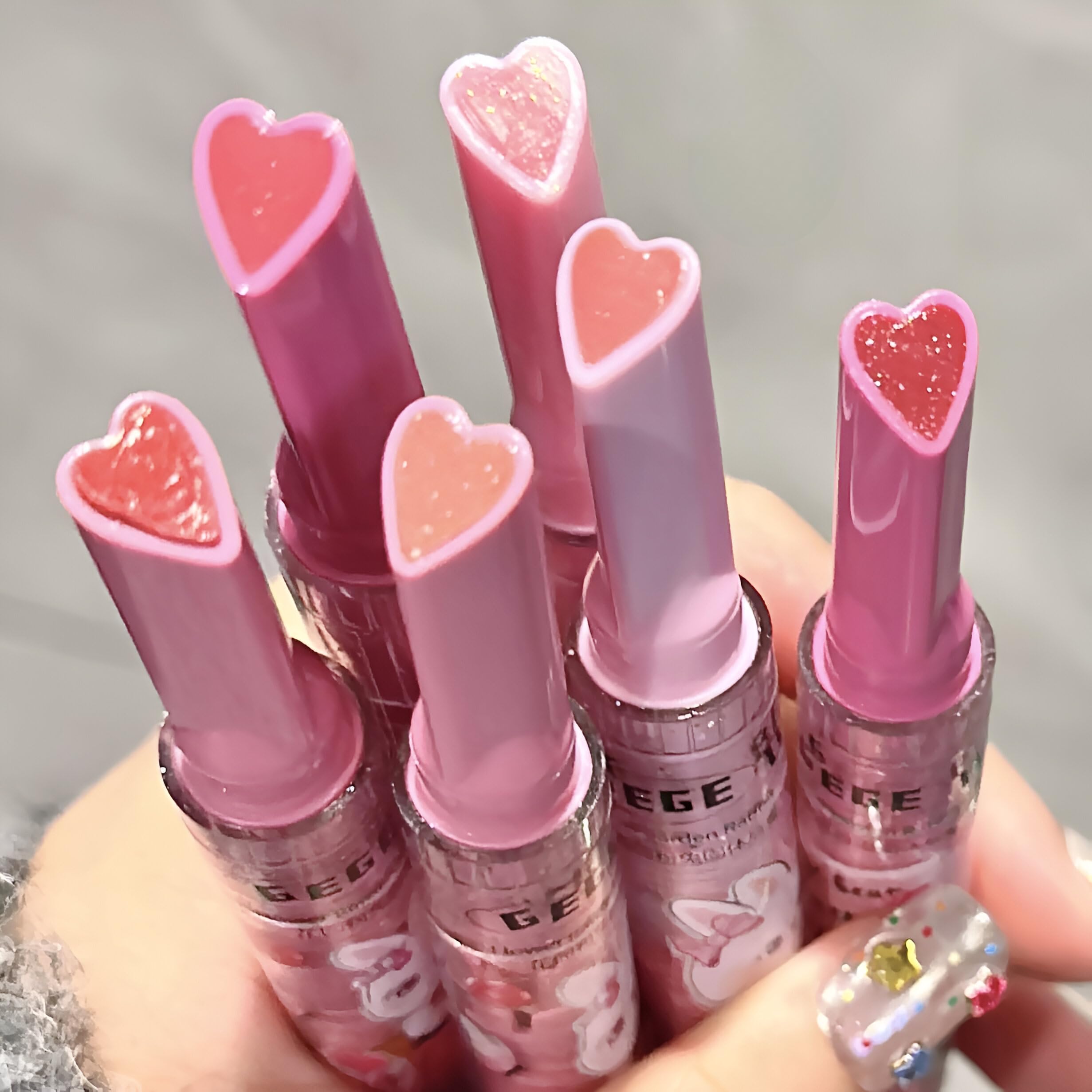 Gege Bear Flower Garden Lip Gloss | Branded Light Feel with Non-Sticky Shine | Chocolate Brown, Cherry Red & Red Lip Color | Glossy, Long-Lasting Crayon-Like Finish | Best Lipstick for Women with Heart Tip (02#Coral Charm, 2g)-image-39
