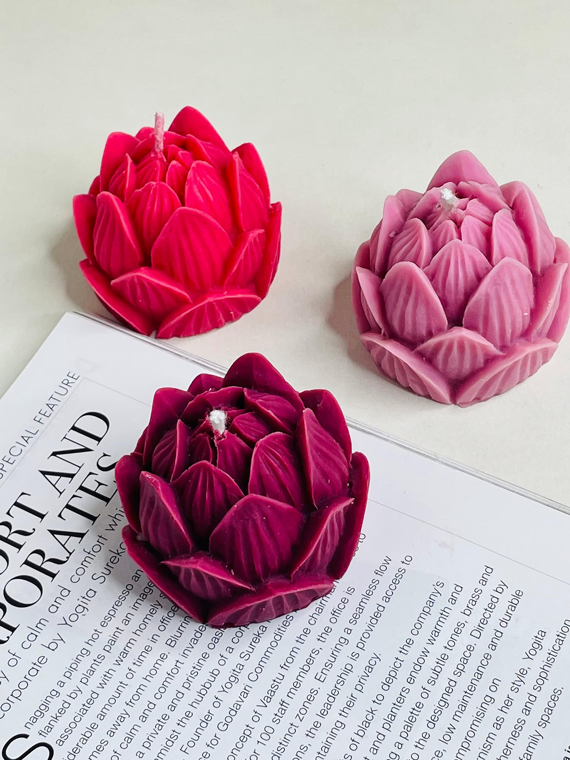 Lotus Aromatherapy Candle | Plum, Hot Pink & Opal Purple Color | Scented Candle | 100% Soy Wax 60Gms Each (Set Of 3)