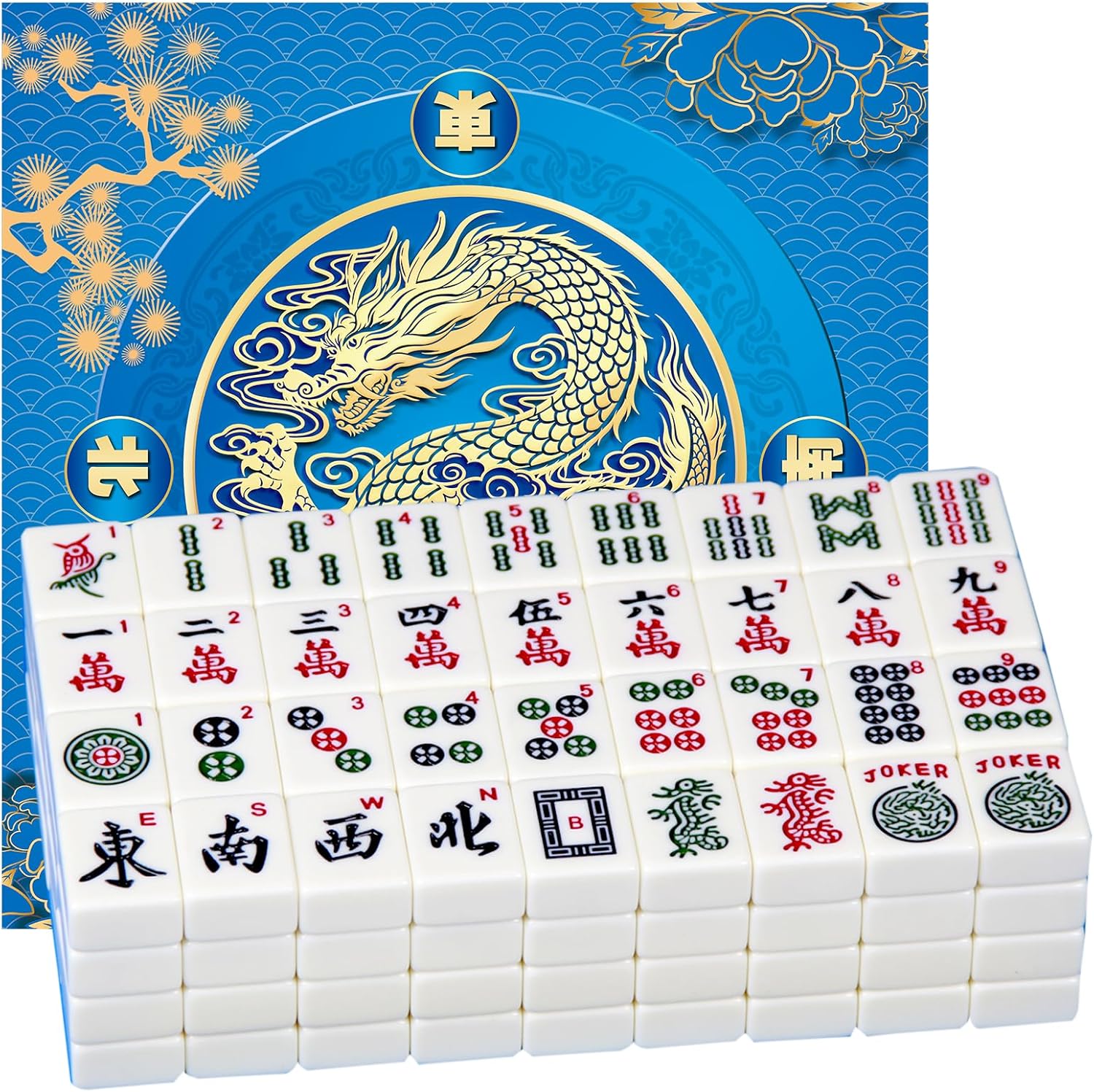 American Mahjong Set 166 Mahjong Tile Set 1.2-inch American Mahjong Tile Set Comes with 31.5x31.5-inch Mahjong Table Mat