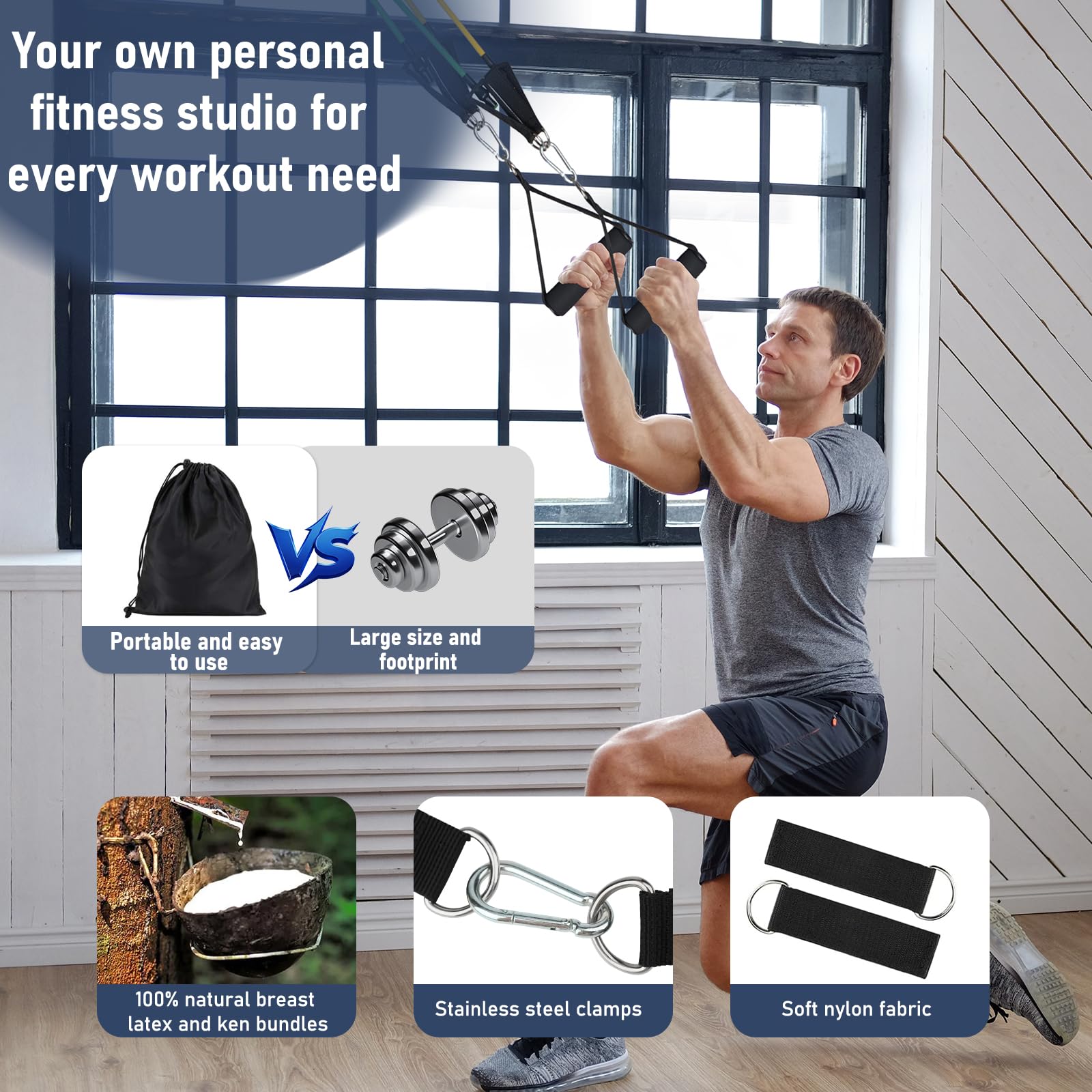 JATEKA Elastici Fitness Elastico Palestra Bande Elastiche Fitness Set Fasce di Resistenza Estensori per Pettorali Uomo per Yoga, Pilates