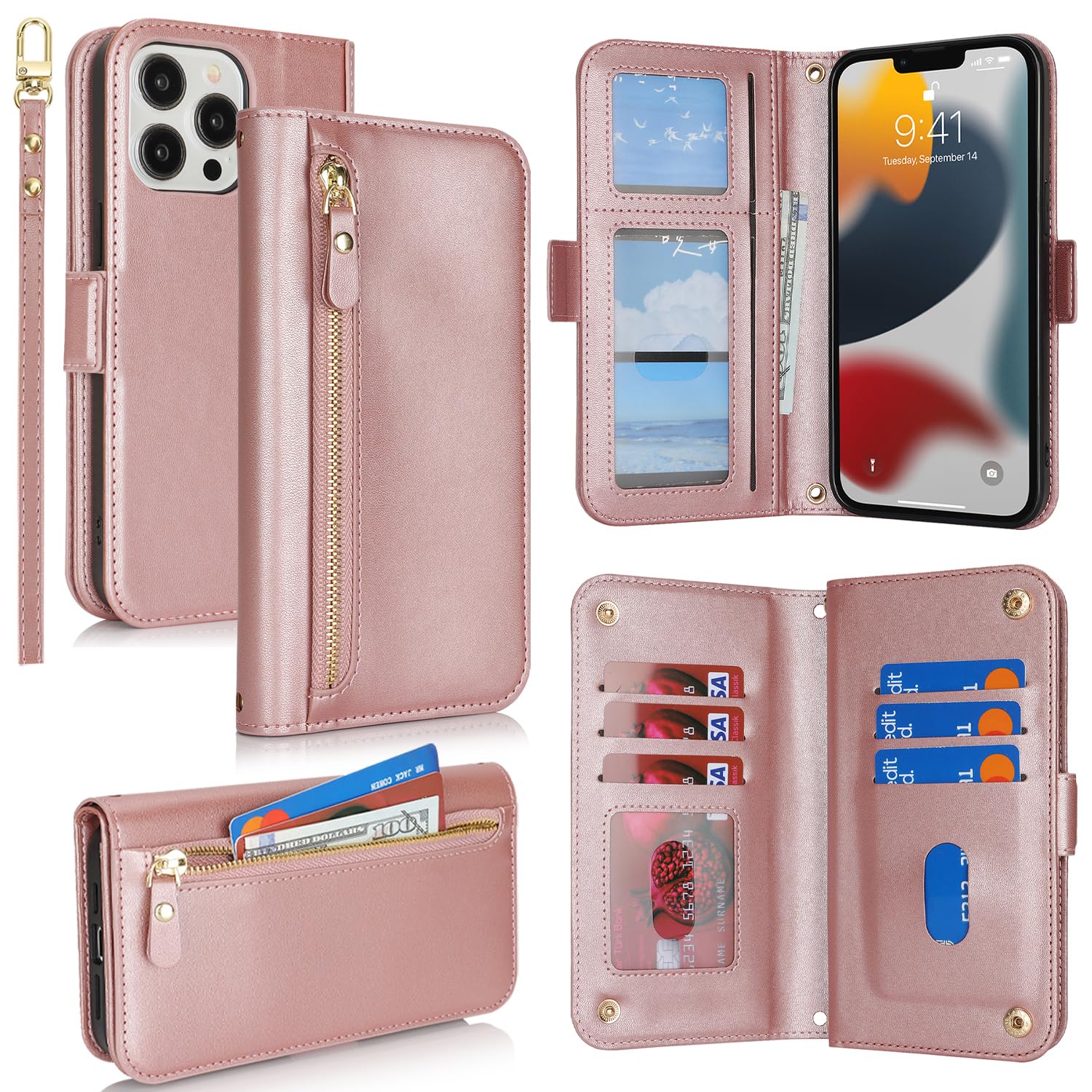 SailorTech for iPhone 13 Pro Max Phone Case Wallet with Card Holder for Women iPhone 13 Pro Max Wallet Case with Credit Card Slots Flip Case Zipper Shockproof Case for Men