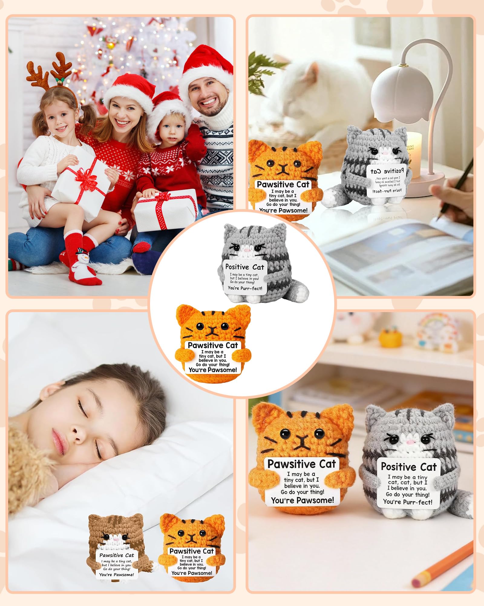 Gato Positivo 2 Piezas, Amuleto de la Suerte con Tarjeta de Aliento, Apoyo Emocional, Portador de Suerte, Patata Positiva Buena Recuperación Regalos para Niños y Niñas