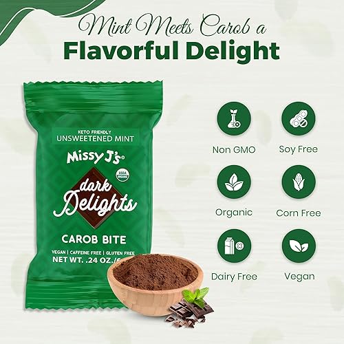 Miniatura 6 de Mini bocados de algarroba oscura sin endulzar, 15 paquetes, veganos y sin gluten, deliciosa barra de algarroba perfecta para aperitivos y golosinas