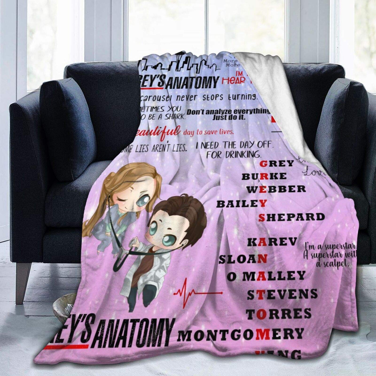 Greys Anatomy Blanket Super Soft Throw Blanket Warm Cozy Flannel Blankets Microfiber Cover Home Decorative Throw for Sofa Couch Bed Office Travel Camping 50 X 40 Inches