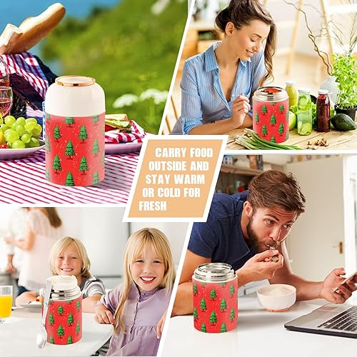 Miniatura 7 de MCHIVER Christmas Tree Lantern Food Jar with Spoon Stainless Steel Vacuum Insulated Food Container 17 oz Food Flask for Lunch