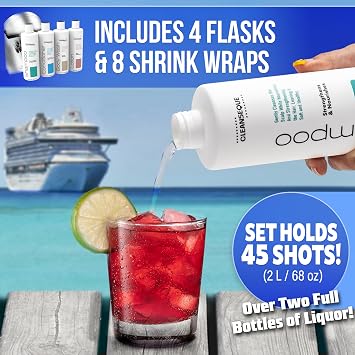 GoPong Shampoo Bottle Flasks 4 Pack (68 oz Total) - Hidden Alcohol Travel Flasks - Secret Liquor Containers for Cruises - Includes Funnel & Spout