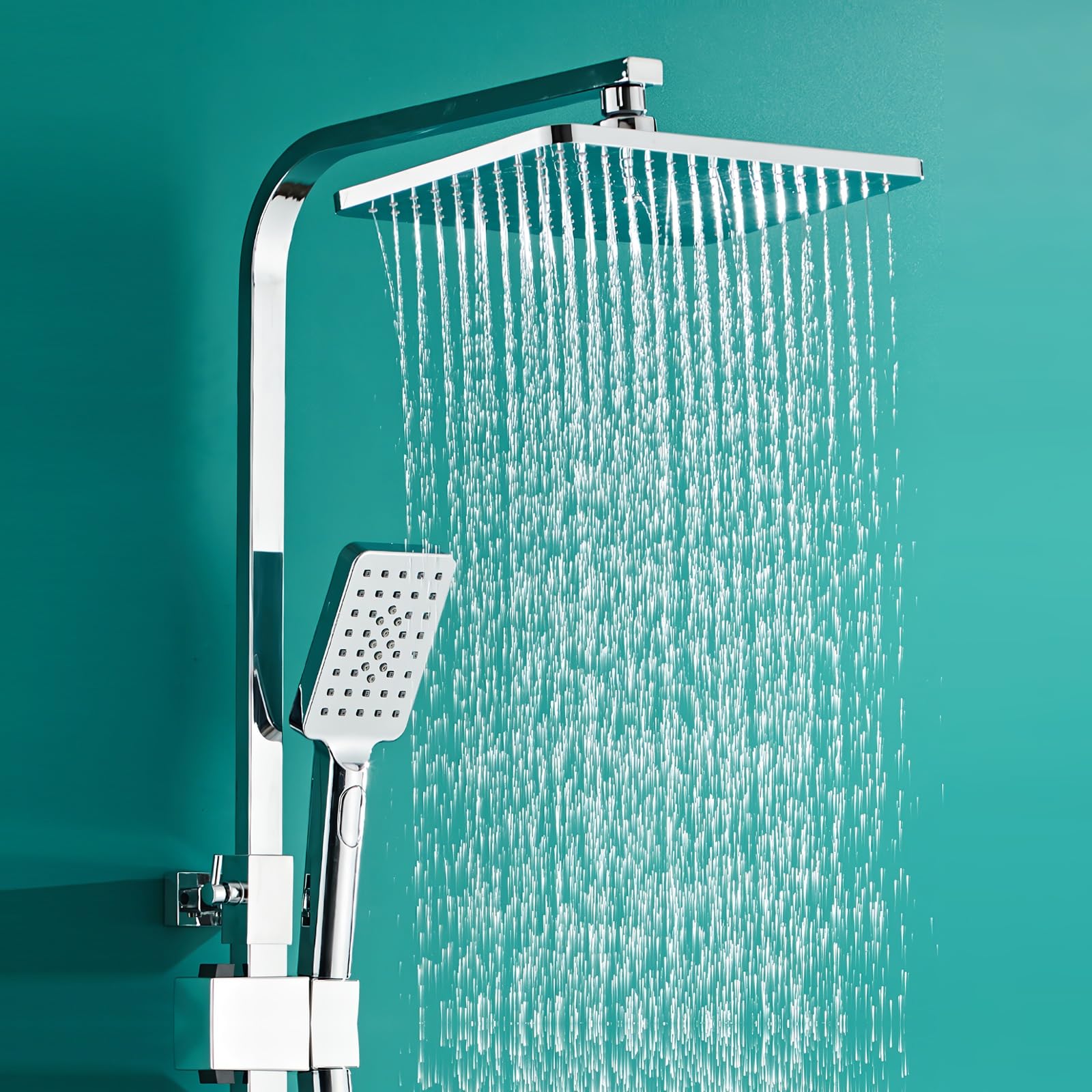 Columna de Ducha con Grifo Ajustable en Altura 70-120 cm con Estante de Ducha, Sistema de Ducha Cromado con Cabezal de Ducha 30x20 cm