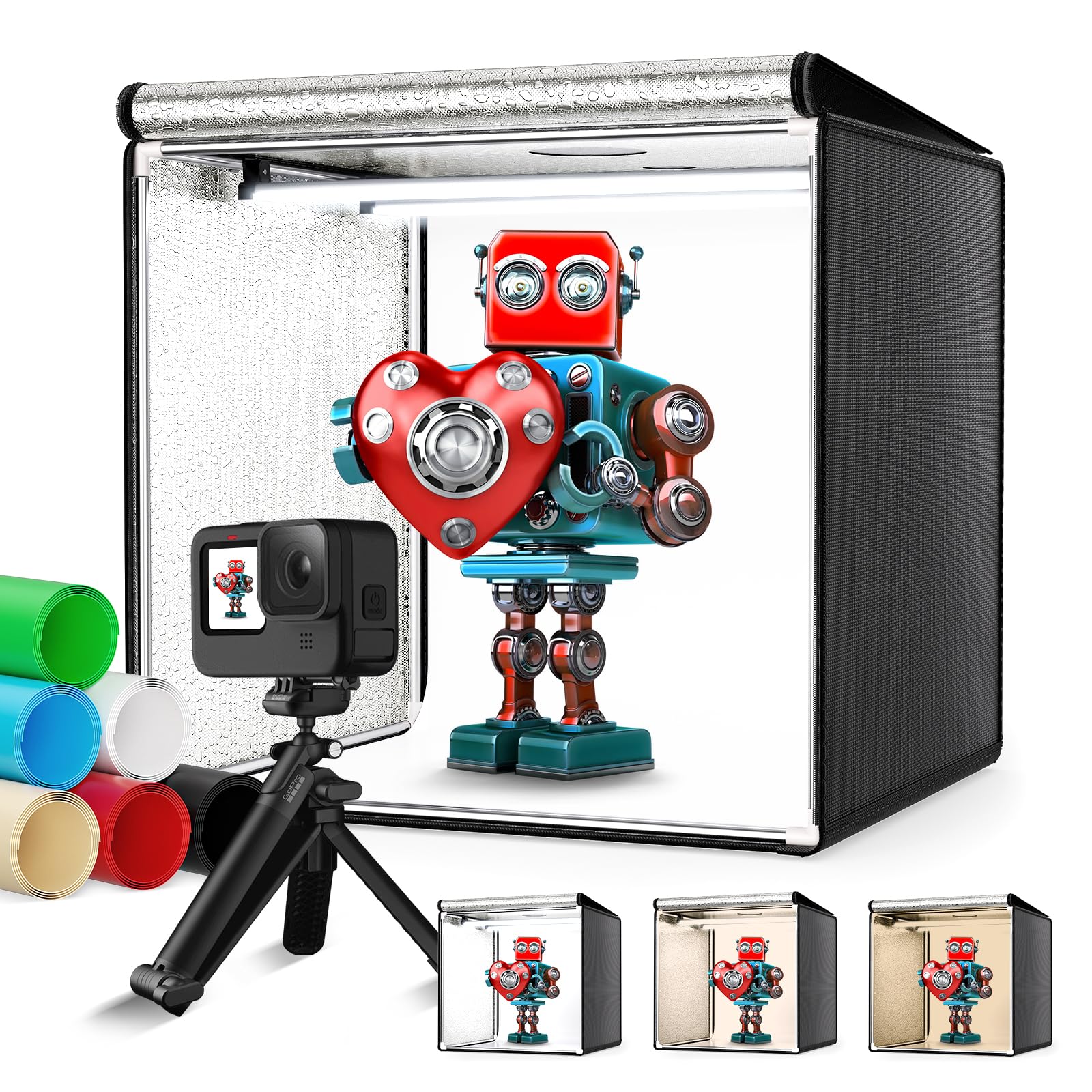 Scatola Fotografico, Couleeur 60CM 5600K Portatile Scatola di Luce da Studio, 126 LEDs Luminosità Regolabile e Temperatura Colore Scatola Luminosa da Studio per Dimostrazioni di Prodotti e Fotografie