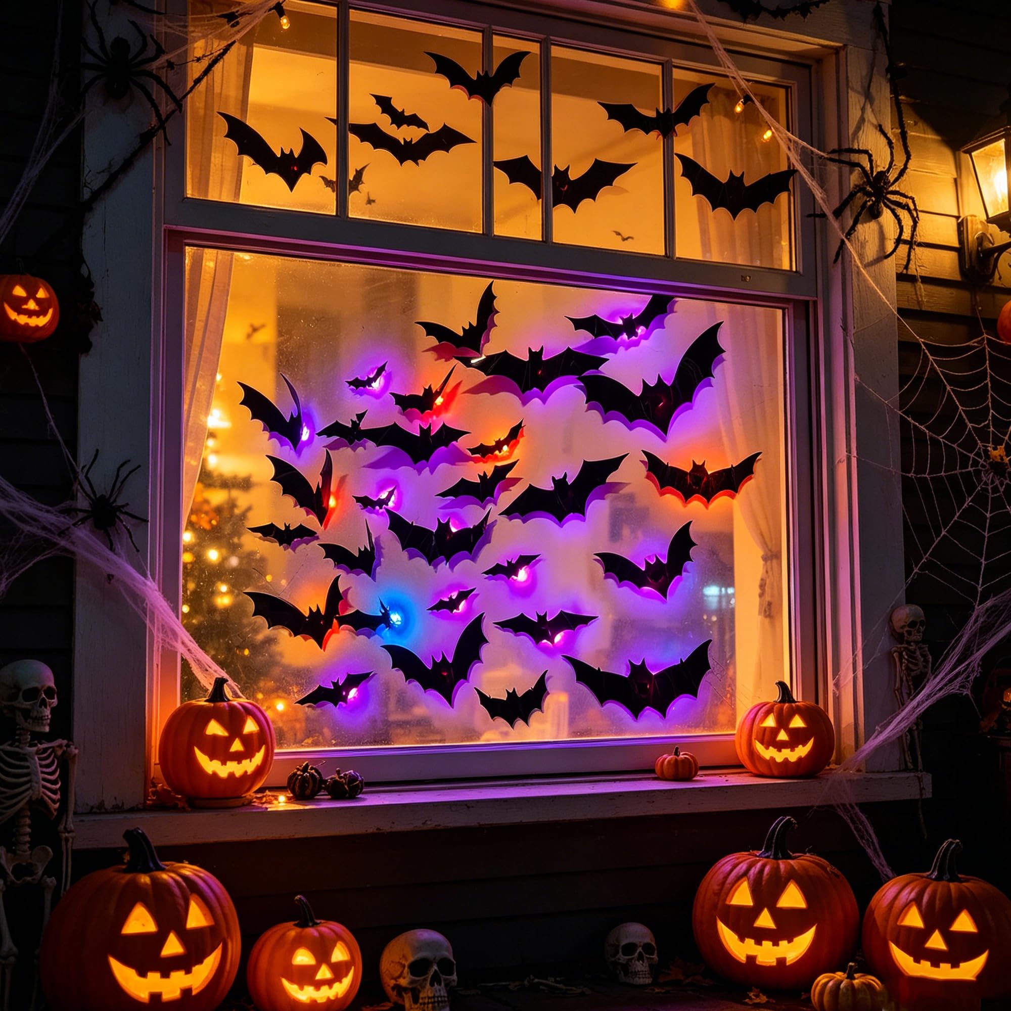 DR.DUDU Confezione da 36 adesivi da parete a forma di pipistrelli di Halloween, dimensioni assortite per feste di Halloween, decorazioni per finestre della camera da letto, decalcomanie per interni ed