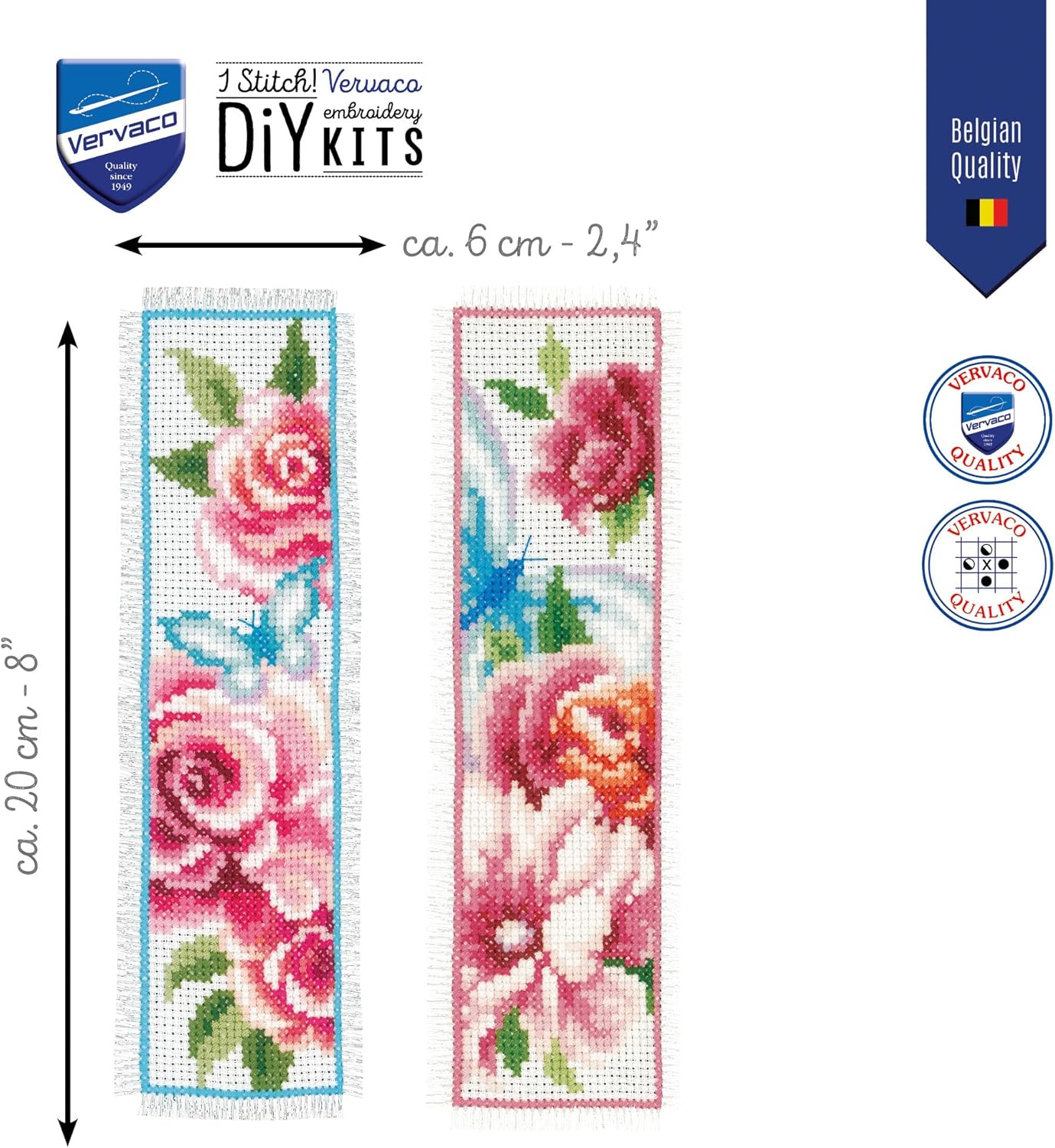 Vervaco Cross Stitch Bookmark Kit Flowers and Butterflies (Set of 2) 2.4" x 8"