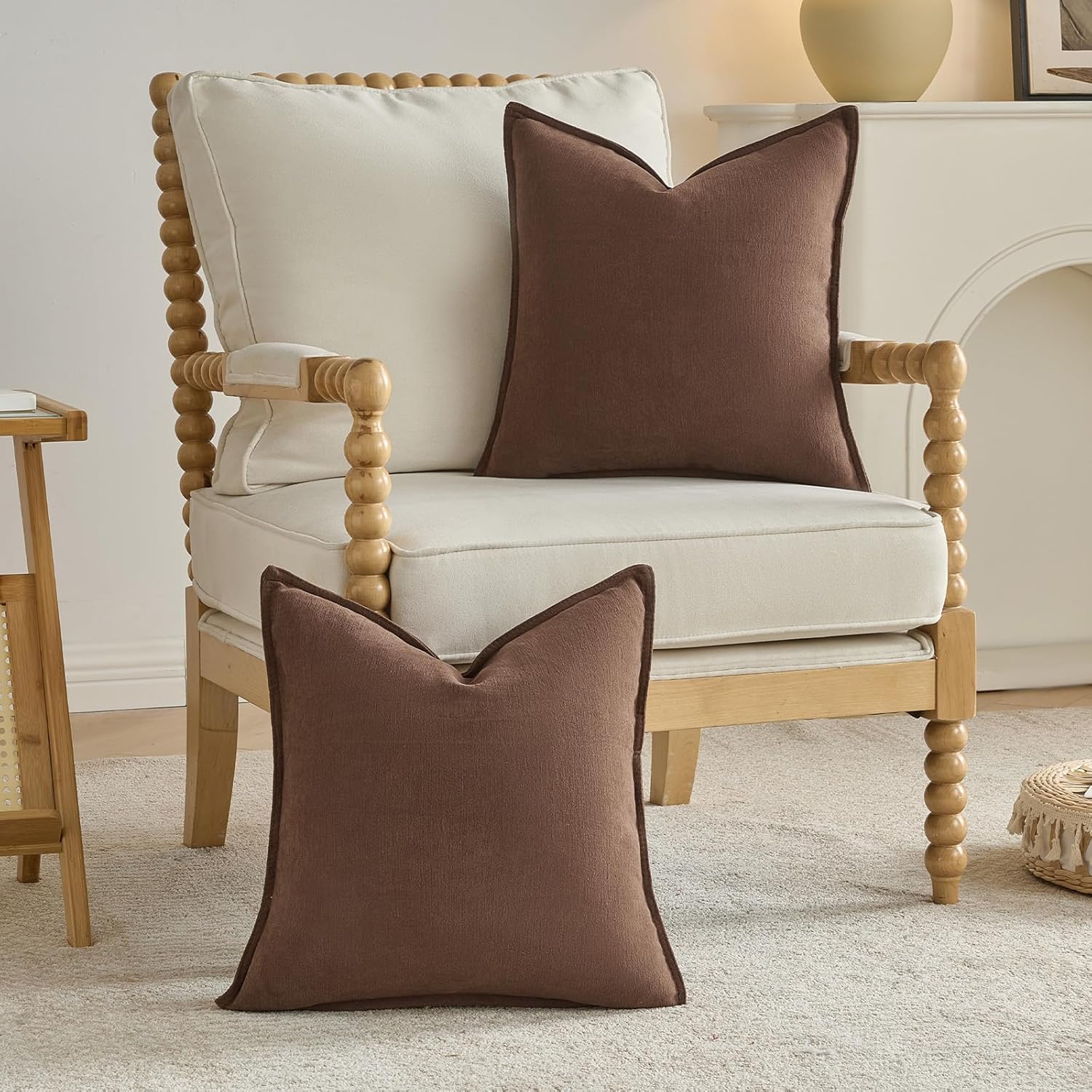 FUTEI Brown Chenille Throw Pillow Covers 18x18 Inch Set of 2,Edges Double-Stitched Cushion Cases,Modern Home Decor for Couch Living Room