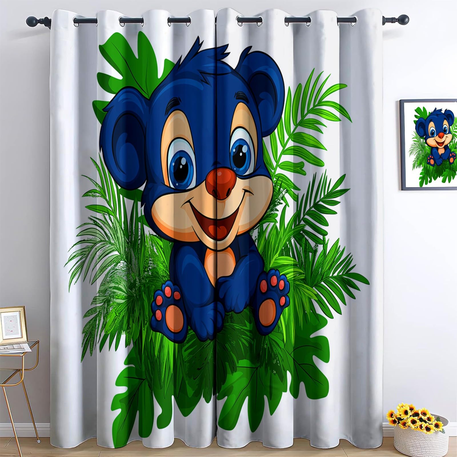 Cartoon Jungle Animals Blackout Curtains Bedroom Super Soft Thermal Insulated Eyelet Blackout Drapes Pencil Pleat Curtains for Living Room 46 x 72 Inch, Green, 2 Panels