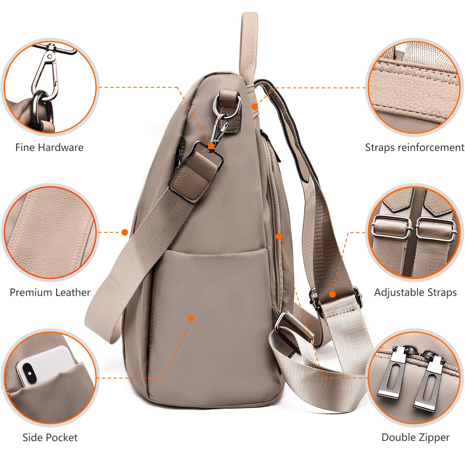 Charmore Zaino da Donna Antifurto Borse Nylon impermeabile Daypack Spalla per Viaggio Lavoro Scuola