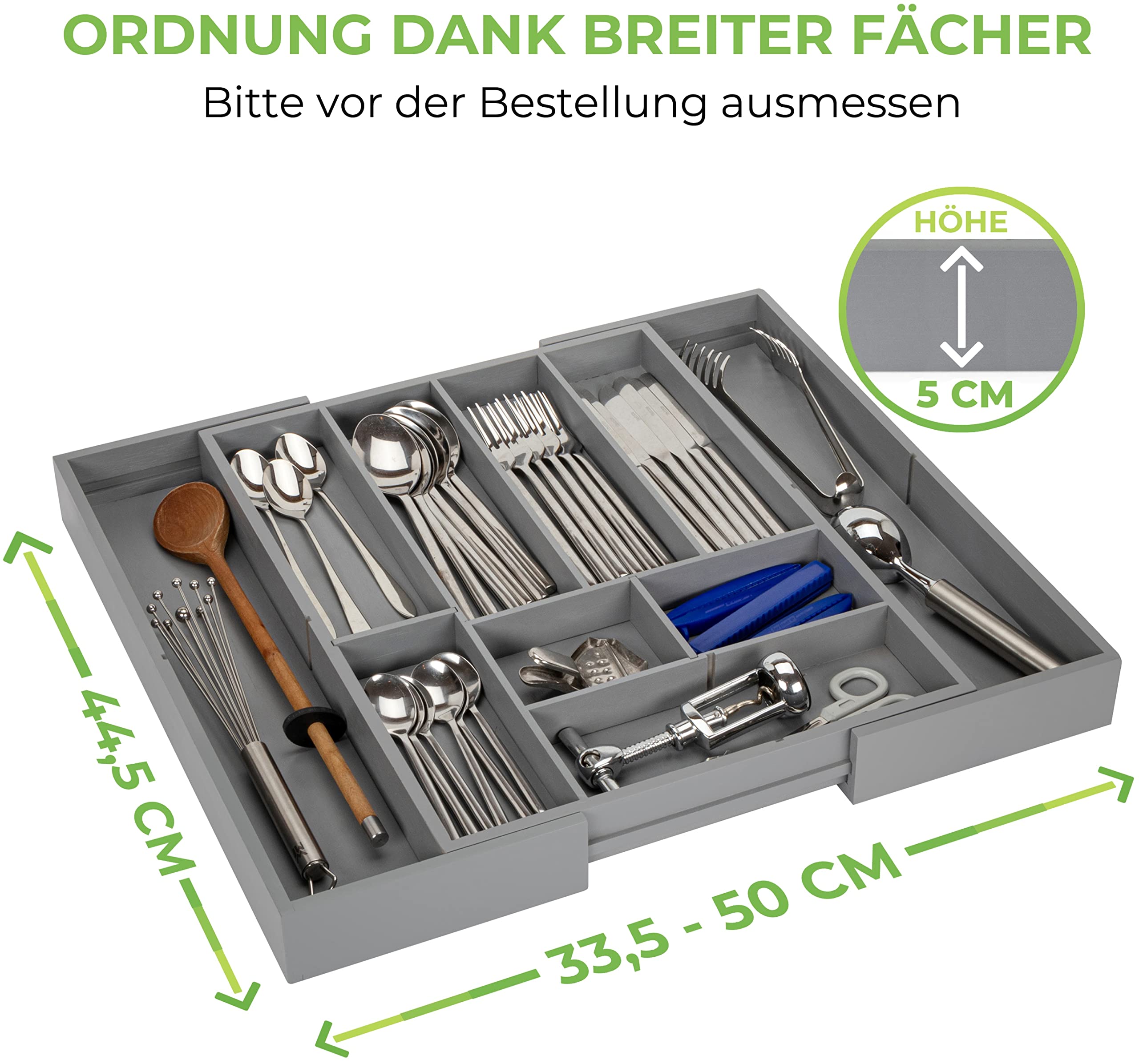 Kamoro HOME & KITCHEN Cutlery Tray for Drawers Bamboo, Gray - Image 2