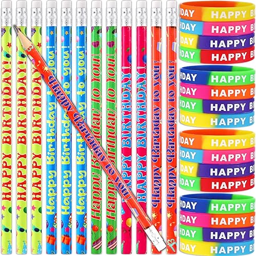 32 Pcs Happy Birthday Pencils and Birthday Student Wristbands Happy Birthday Pencils for Students Bulk Birthday Gifts for Students from Teacher