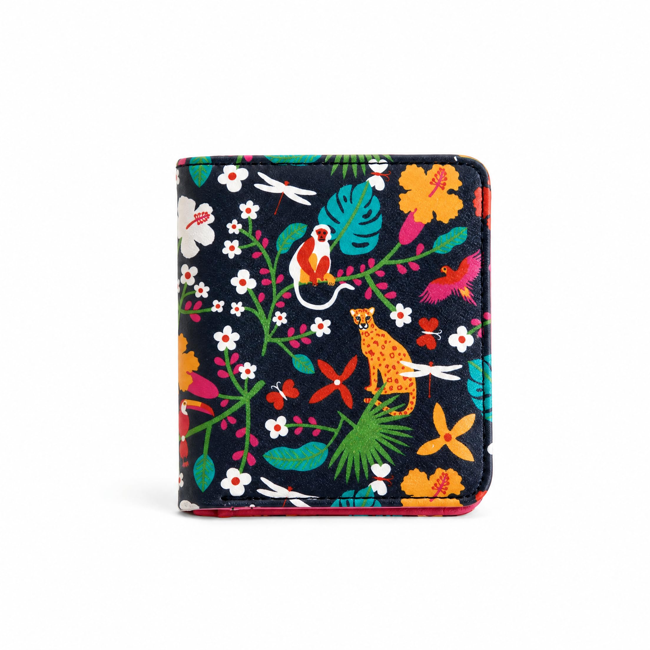 Women's Mini Wallet| Madagascar Tales Collection|Vegan Leather Rectangle Wallet|Ladies Purse with Button Lock & Zipper Closure for Coins|Card & Currency Slots with Transparent ID Window-Blue-image-4