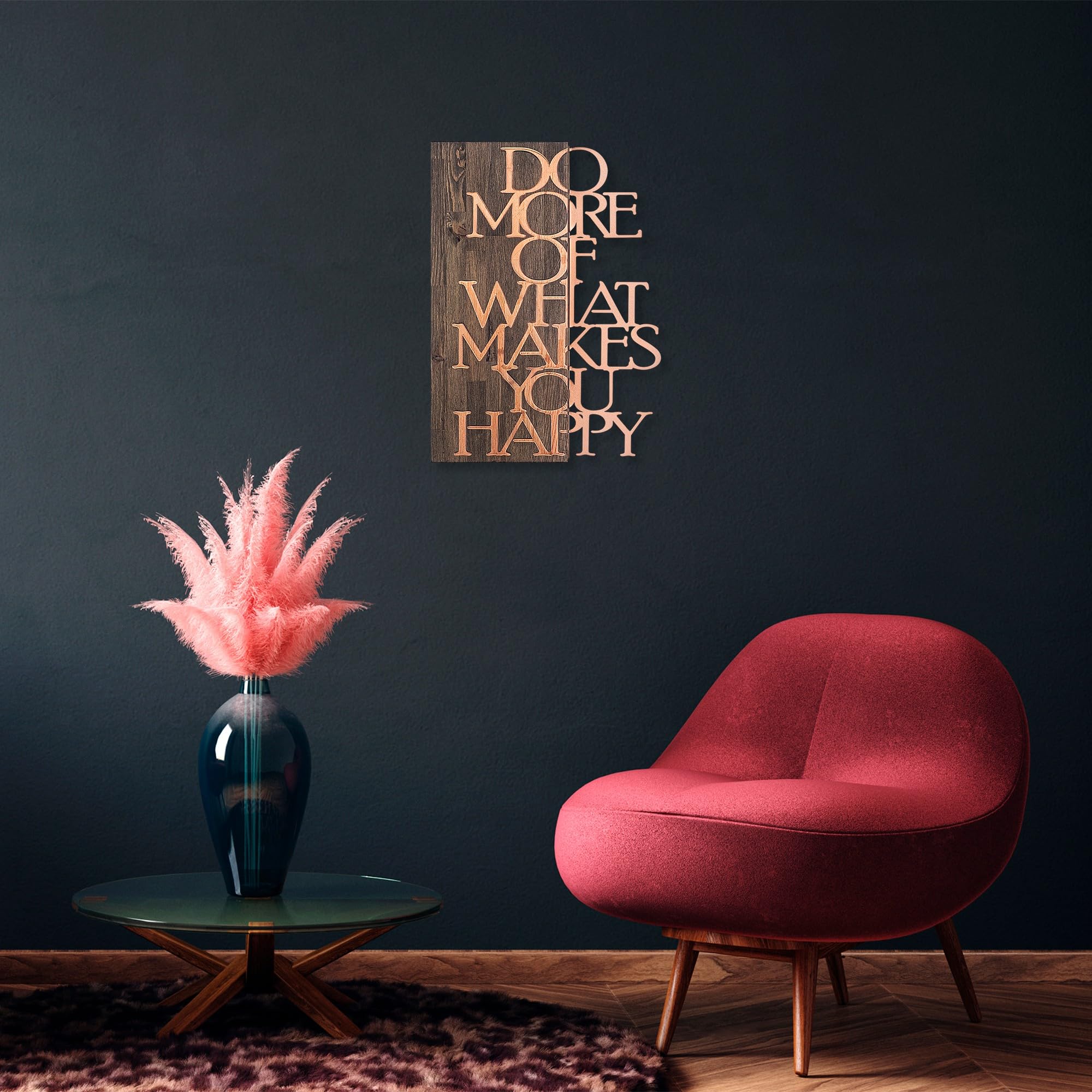 Elegant Decorative Wooden Wall Accessory, 42 x 58 cm, Walnut & Copper, 50% Wood (3 cm) & 50% Metal (1.5 mm), Wall Mountable, Unique Design